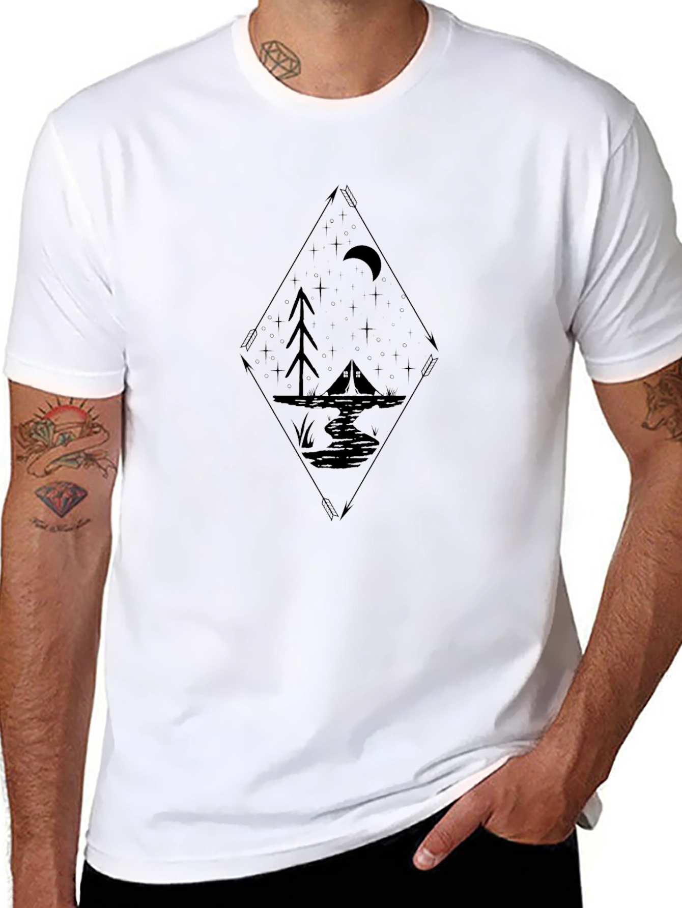 Diamond Night Camp Graphic Tee - Black Cotton
