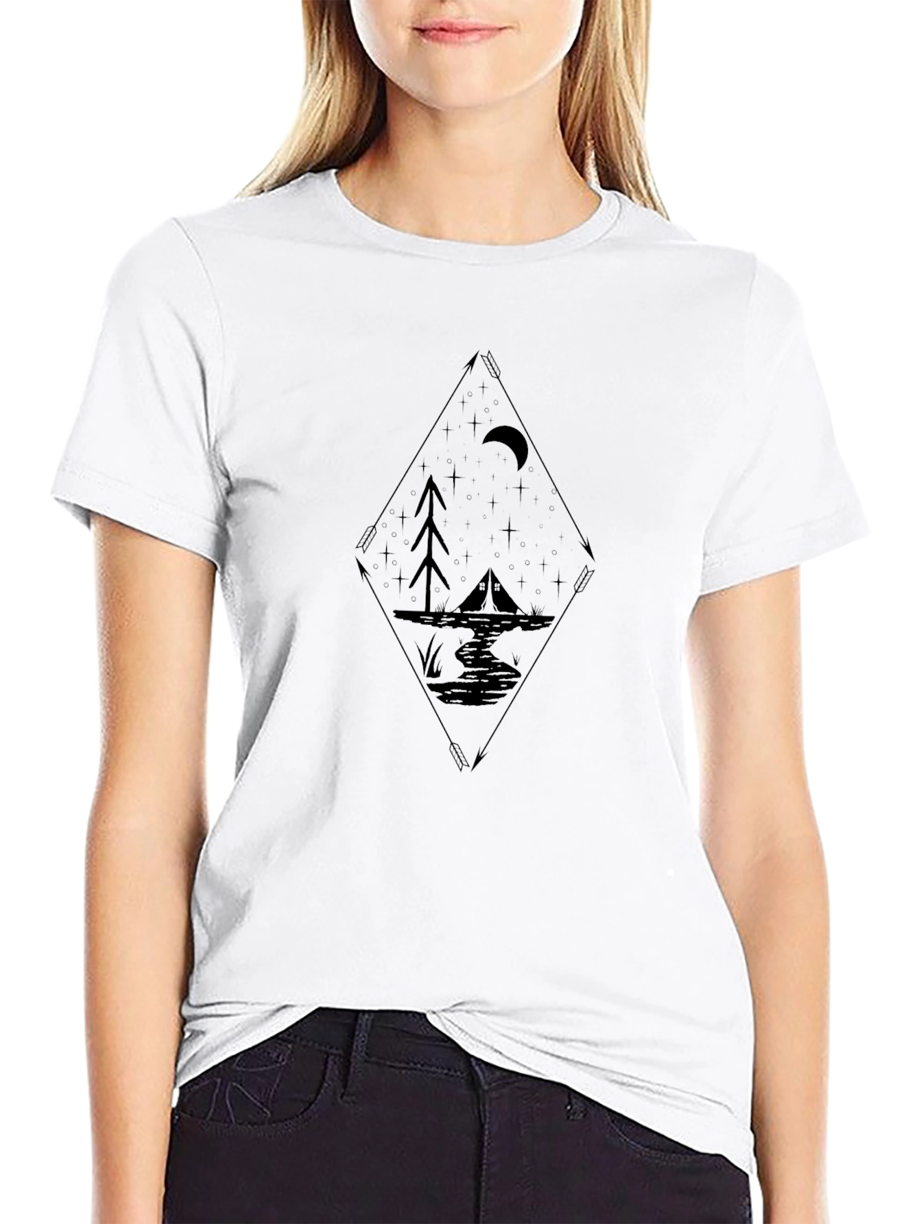 Diamond Night Camp Graphic Tee - Black Cotton