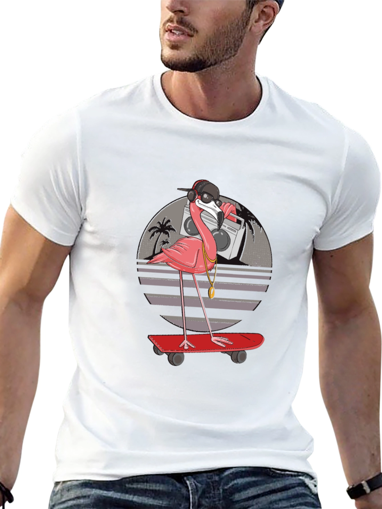 Cool Flamingo Skateboarder T-Shirt
