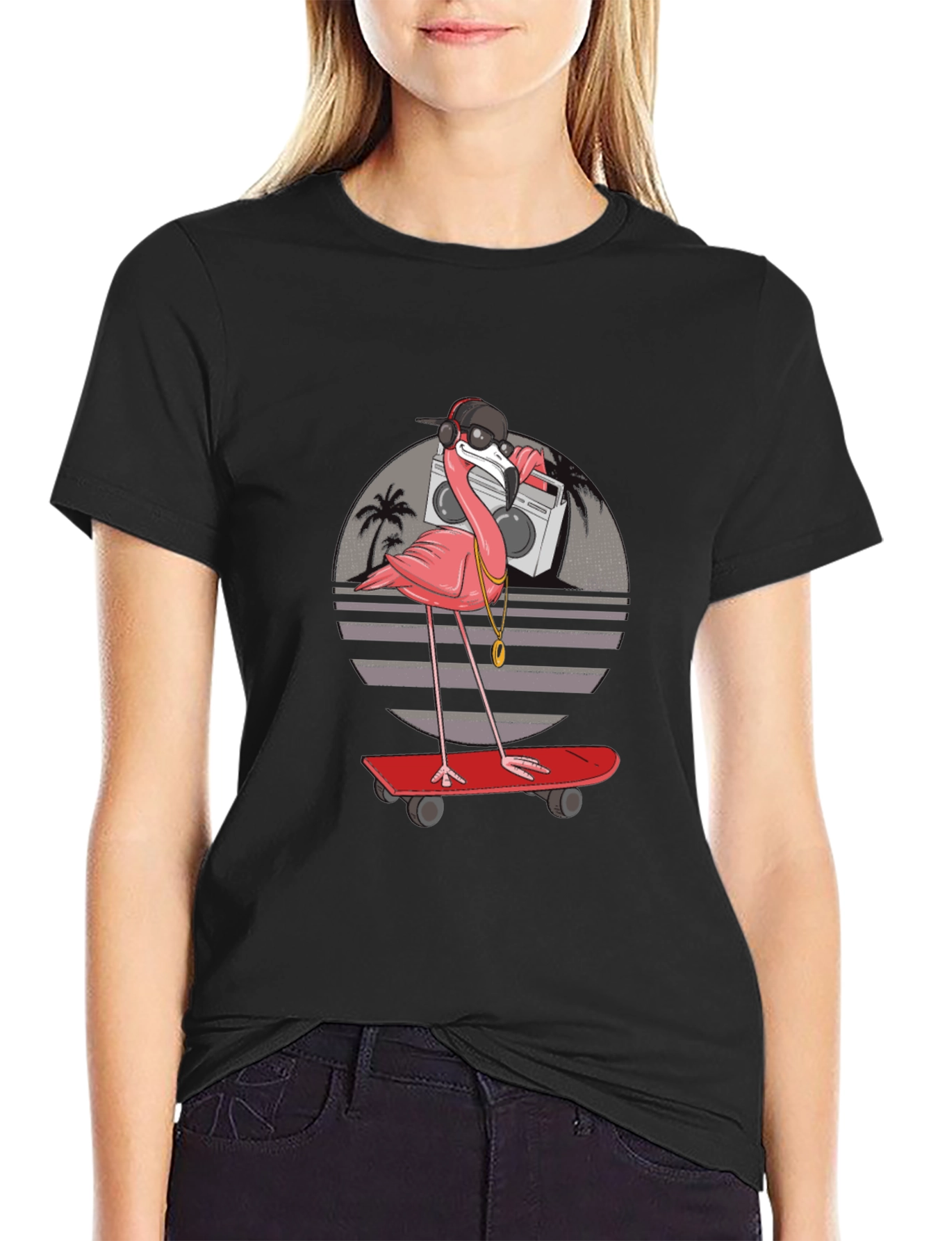 Cool Flamingo Skateboarder T-Shirt