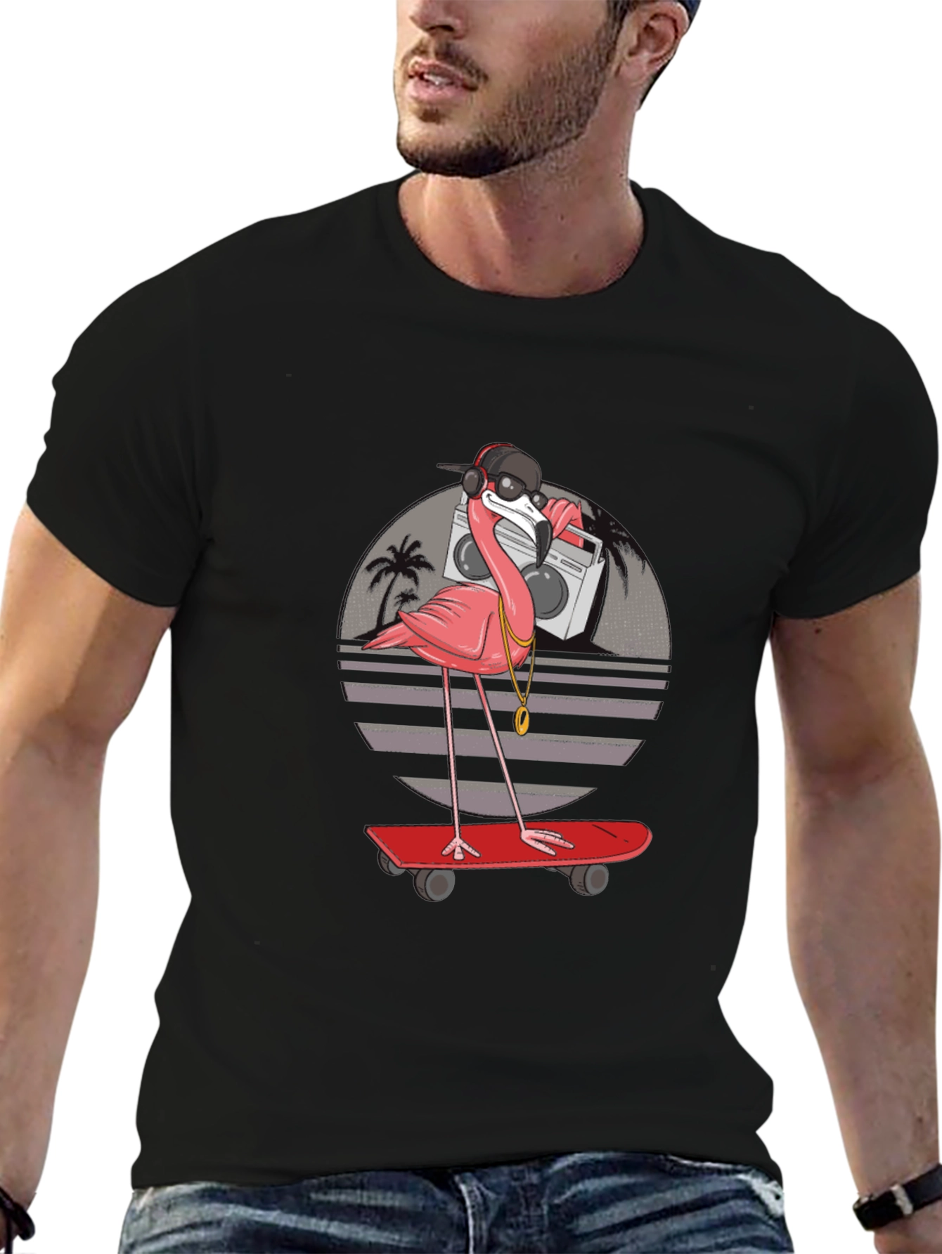 Cool Flamingo Skateboarder T-Shirt