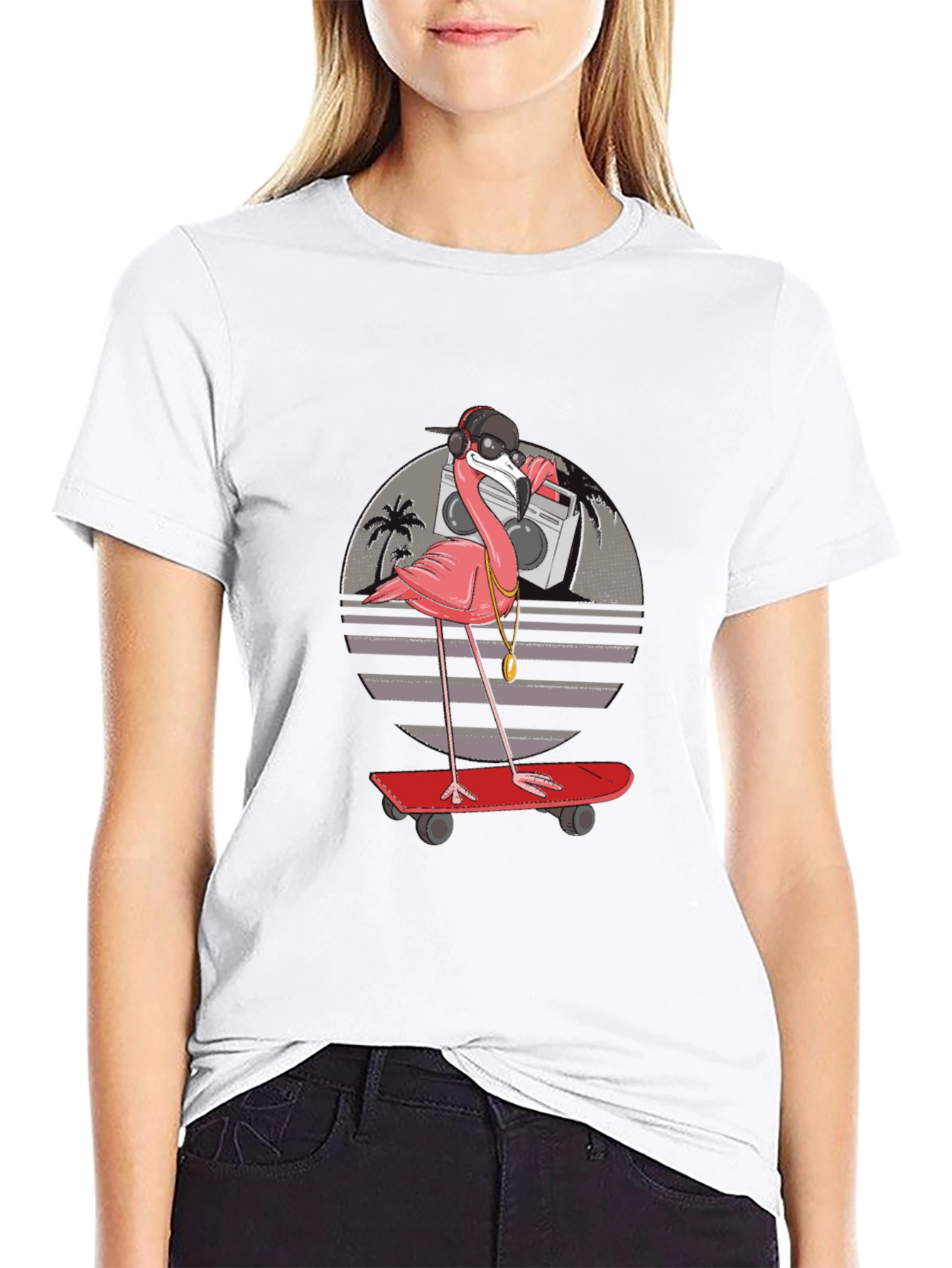 Cool Flamingo Skateboarder T-Shirt