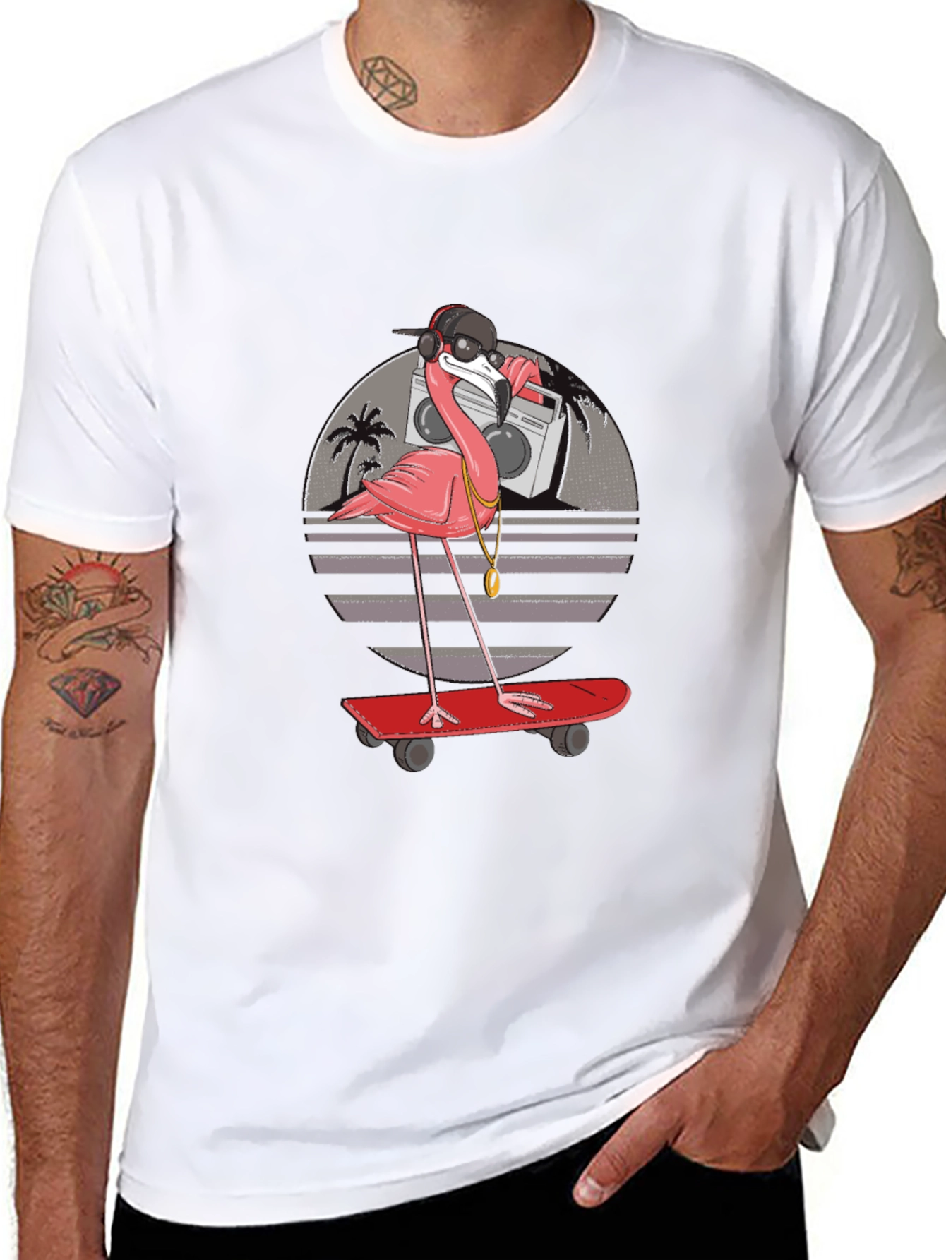 Cool Flamingo Skateboarder T-Shirt