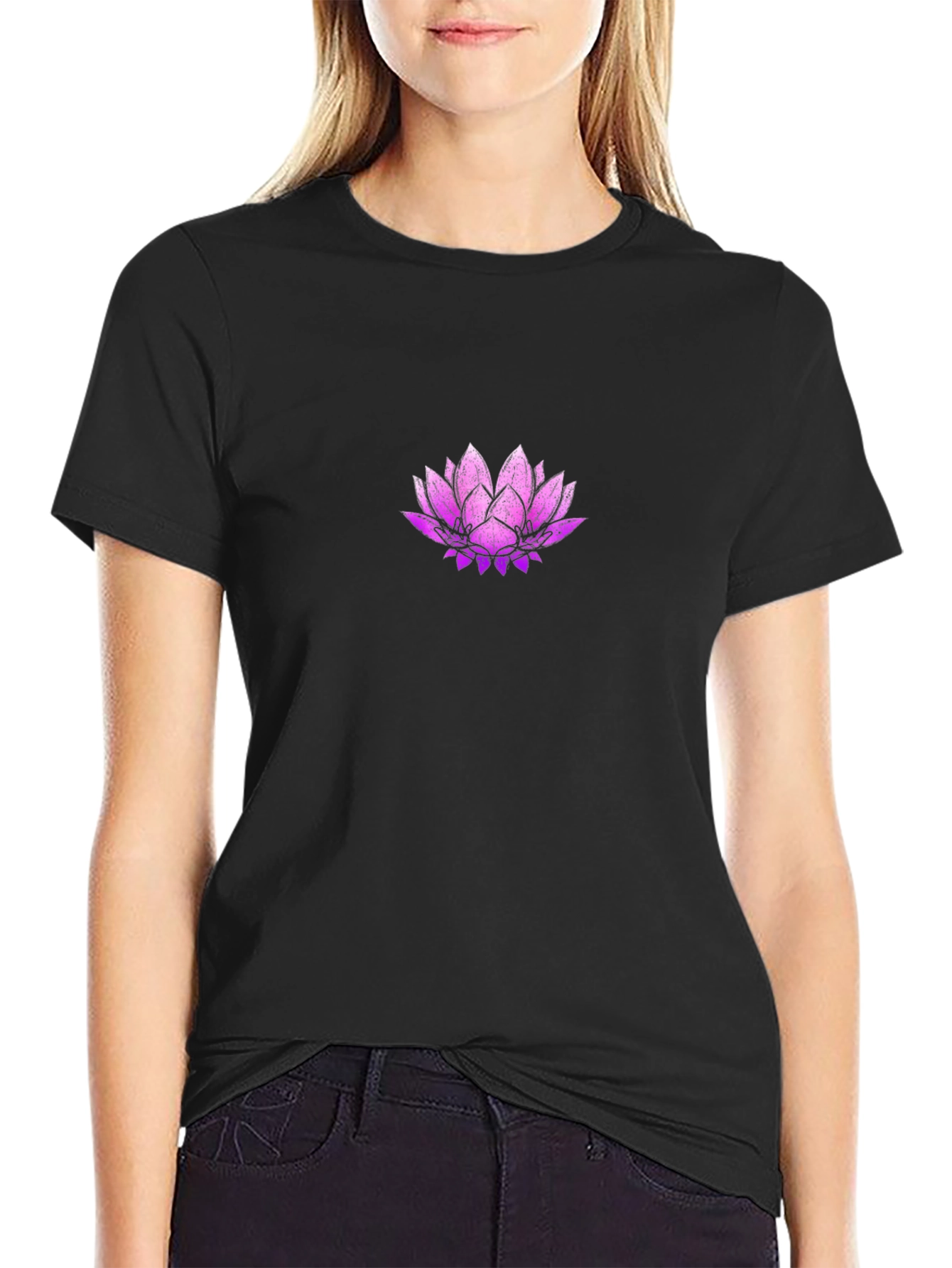 Lotus Flower Graphic Black T-Shirt