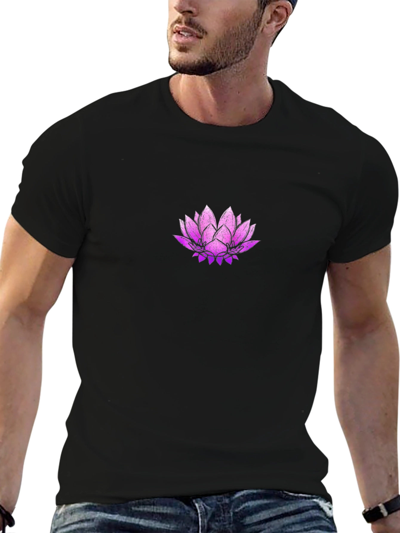 Lotus Flower Graphic Black T-Shirt