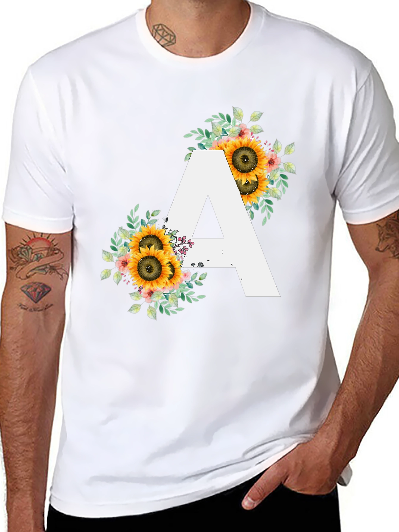 Sunflower Letter A Black T-Shirt