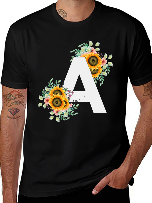 Sunflower Letter A Black T-Shirt
