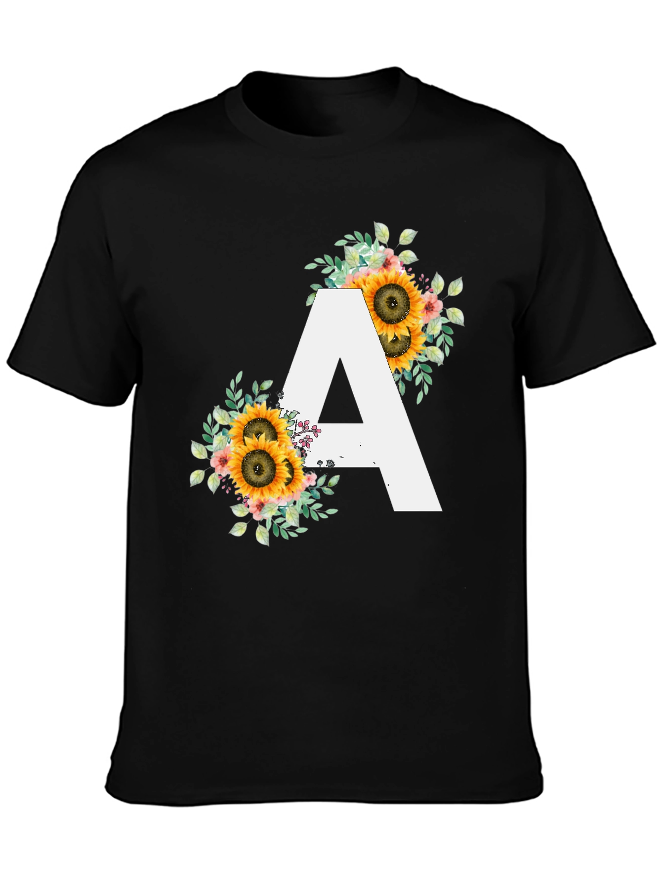 Sunflower Letter A Black T-Shirt