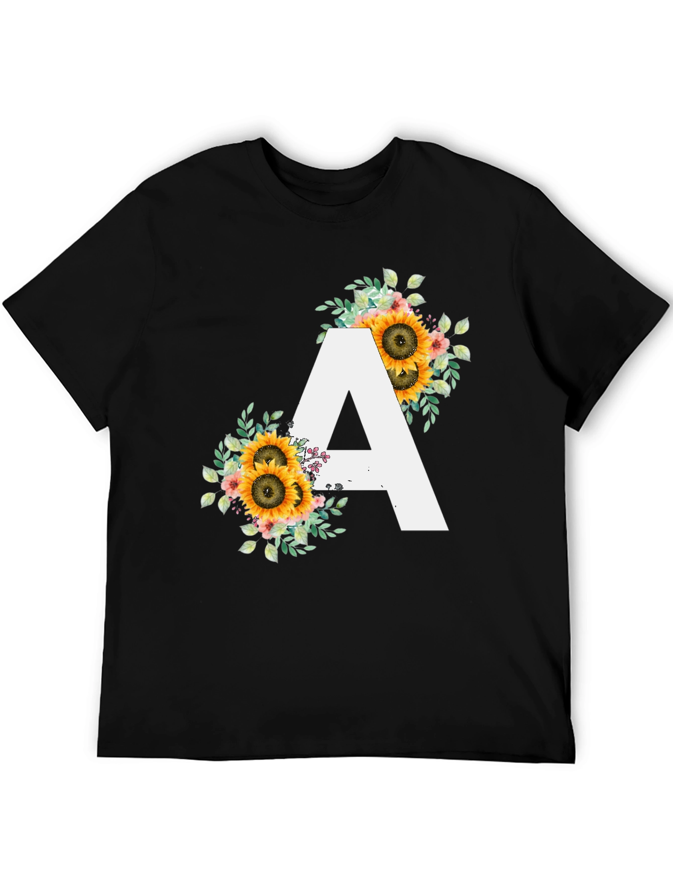 Sunflower Letter A Black T-Shirt