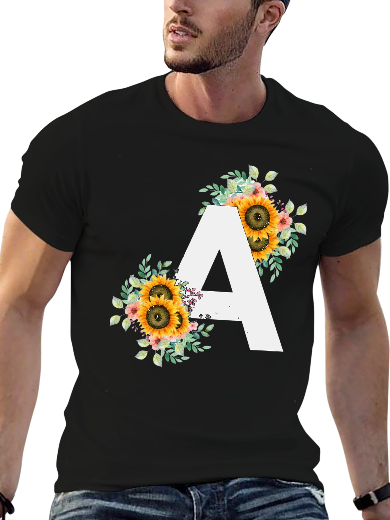 Sunflower Letter A Black T-Shirt