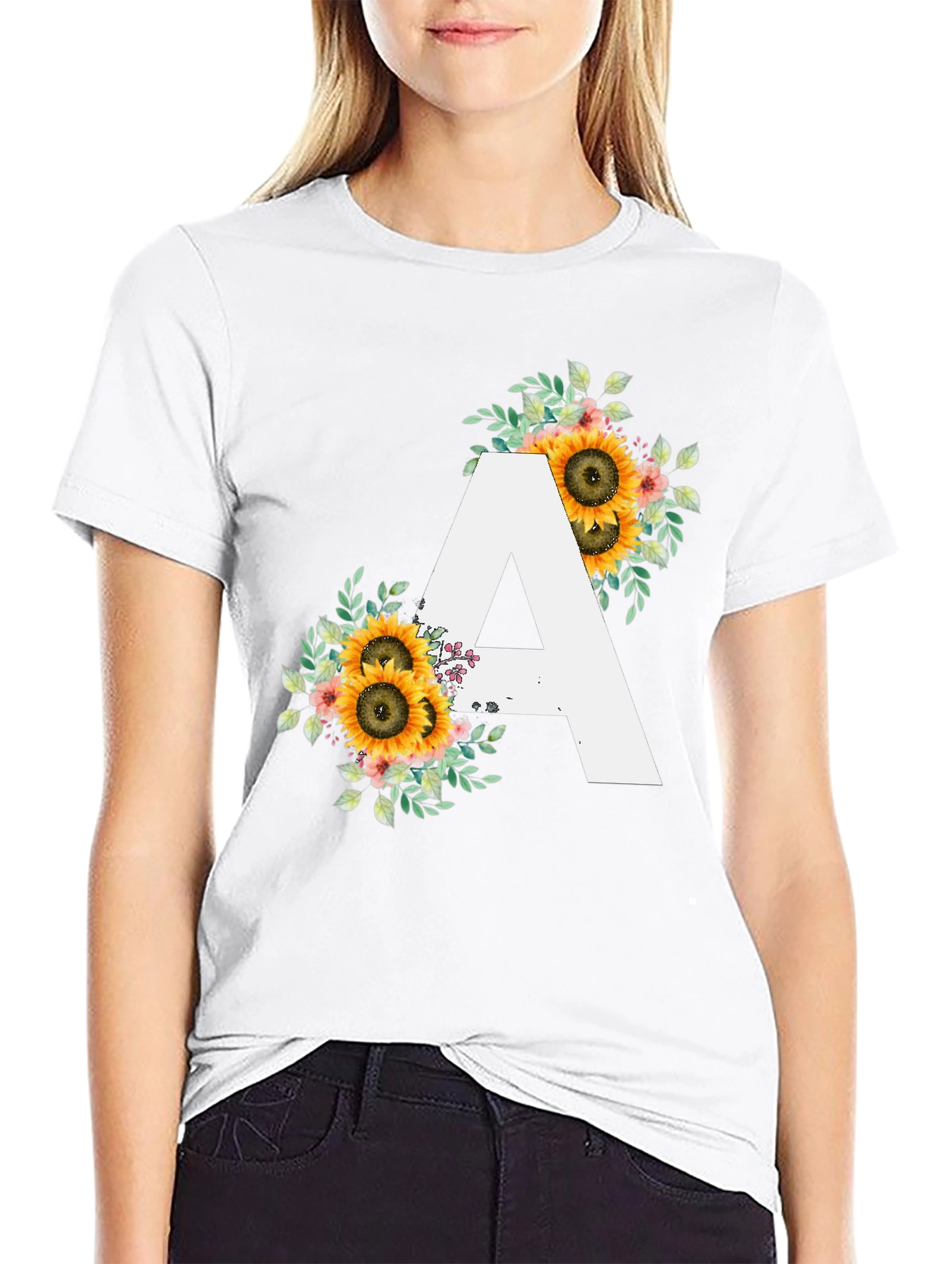 Sunflower Letter A Black T-Shirt