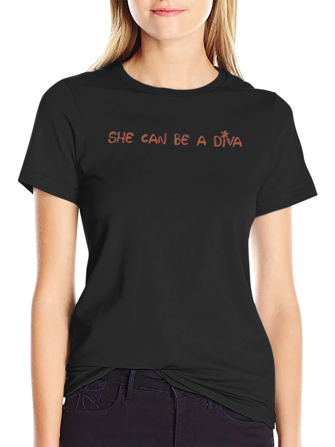She Can Be A Diva Black Graphic T-Shirt