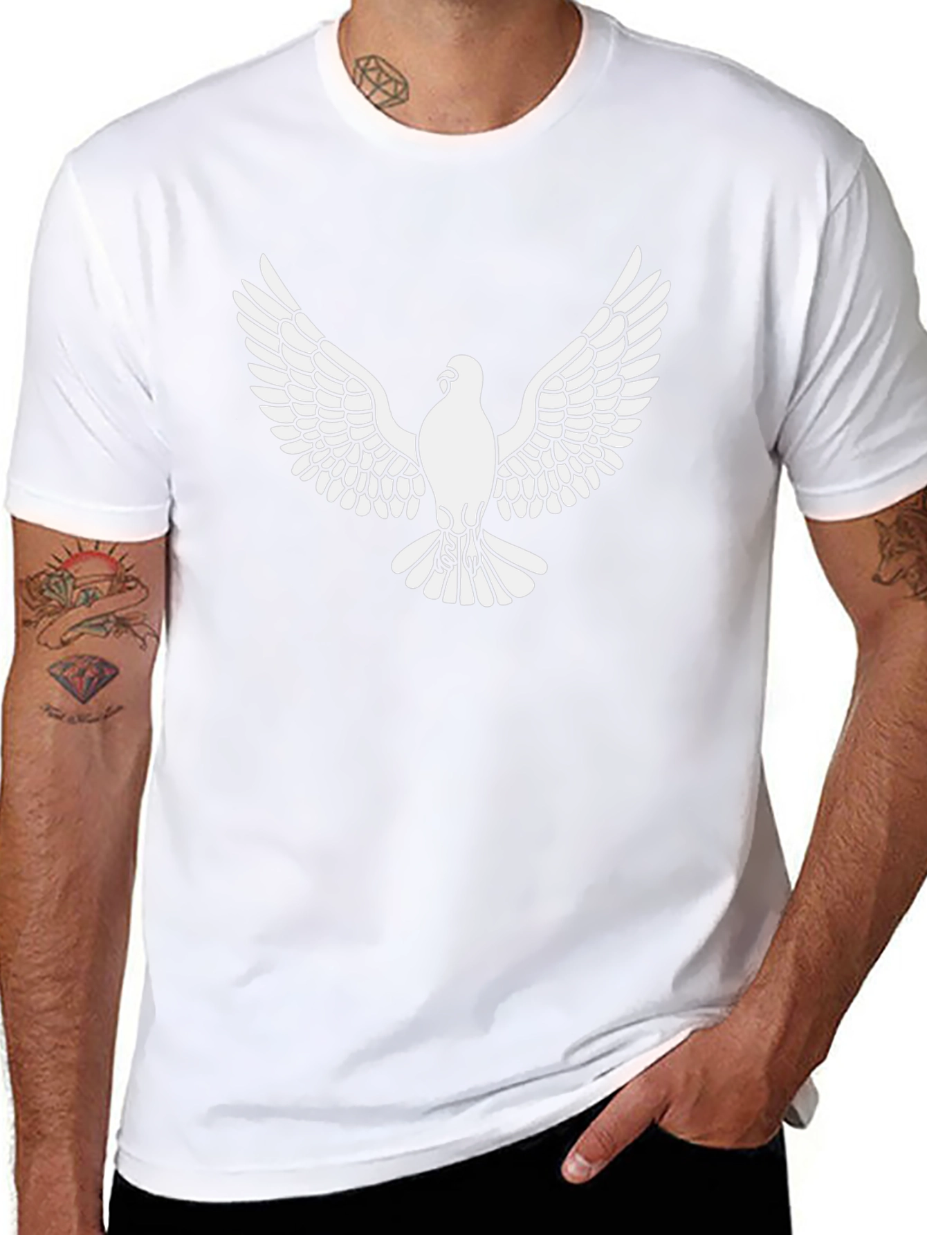 Mens Black T-Shirt with Dove Graphic