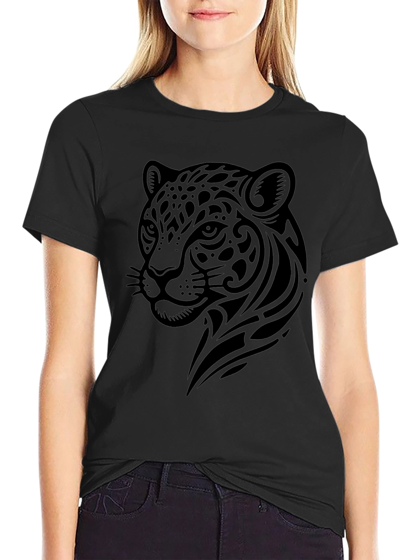 Jaguar Tribal Graphic Black T-Shirt