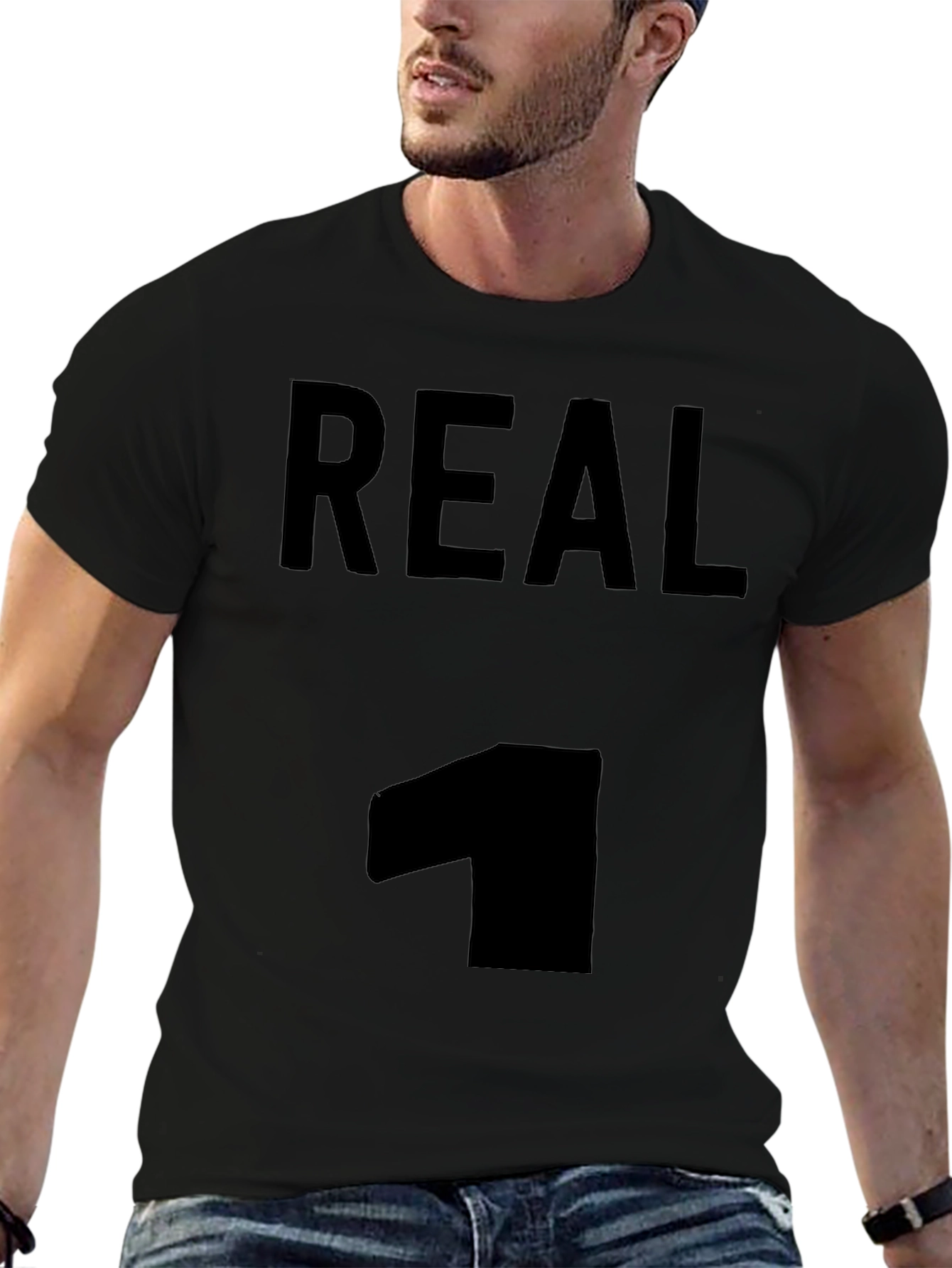 Mens Real 1 Graphic Tee - Black Casual T-Shirt