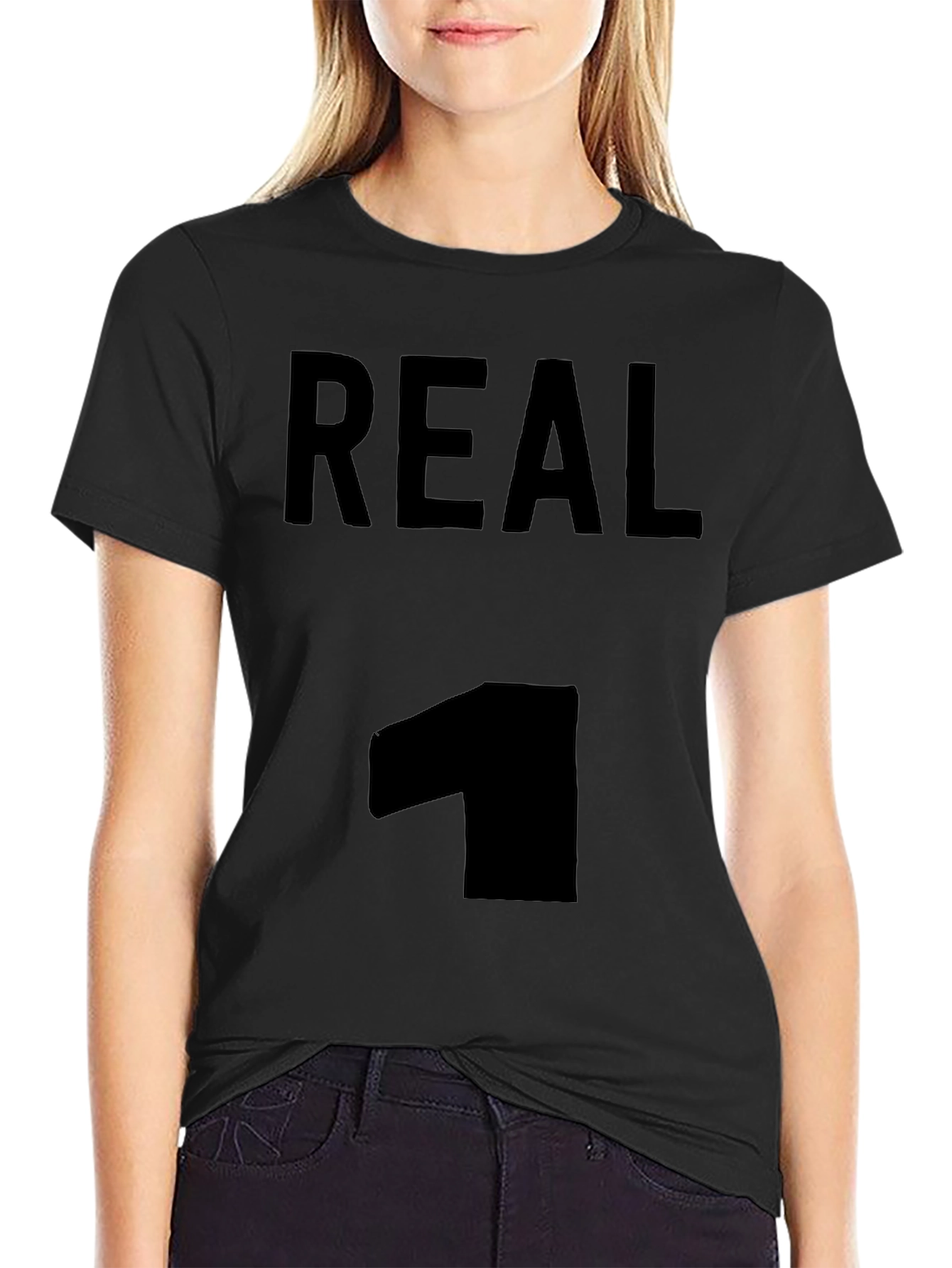 Mens Real 1 Graphic Tee - Black Casual T-Shirt