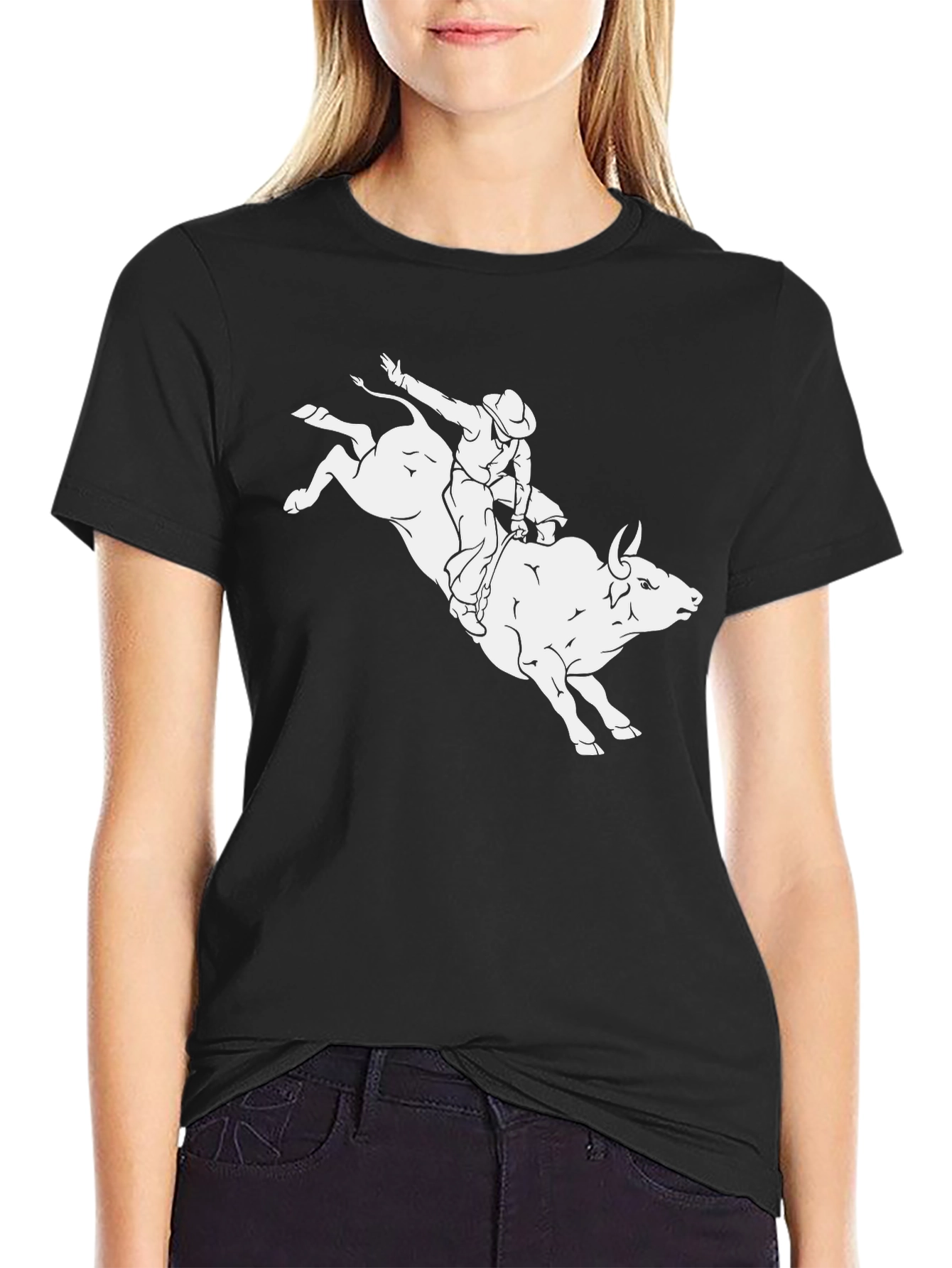 Black Bull Riding T-Shirt - Cowboy Rodeo Graphic Tee