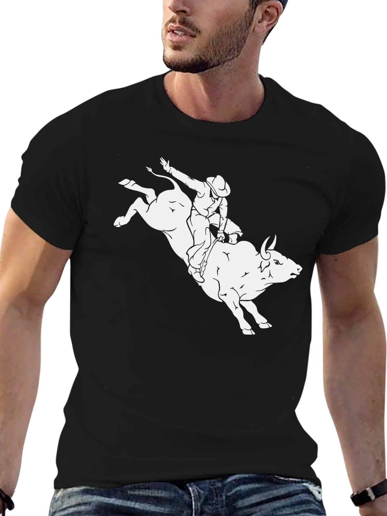 Black Bull Riding T-Shirt - Cowboy Rodeo Graphic Tee