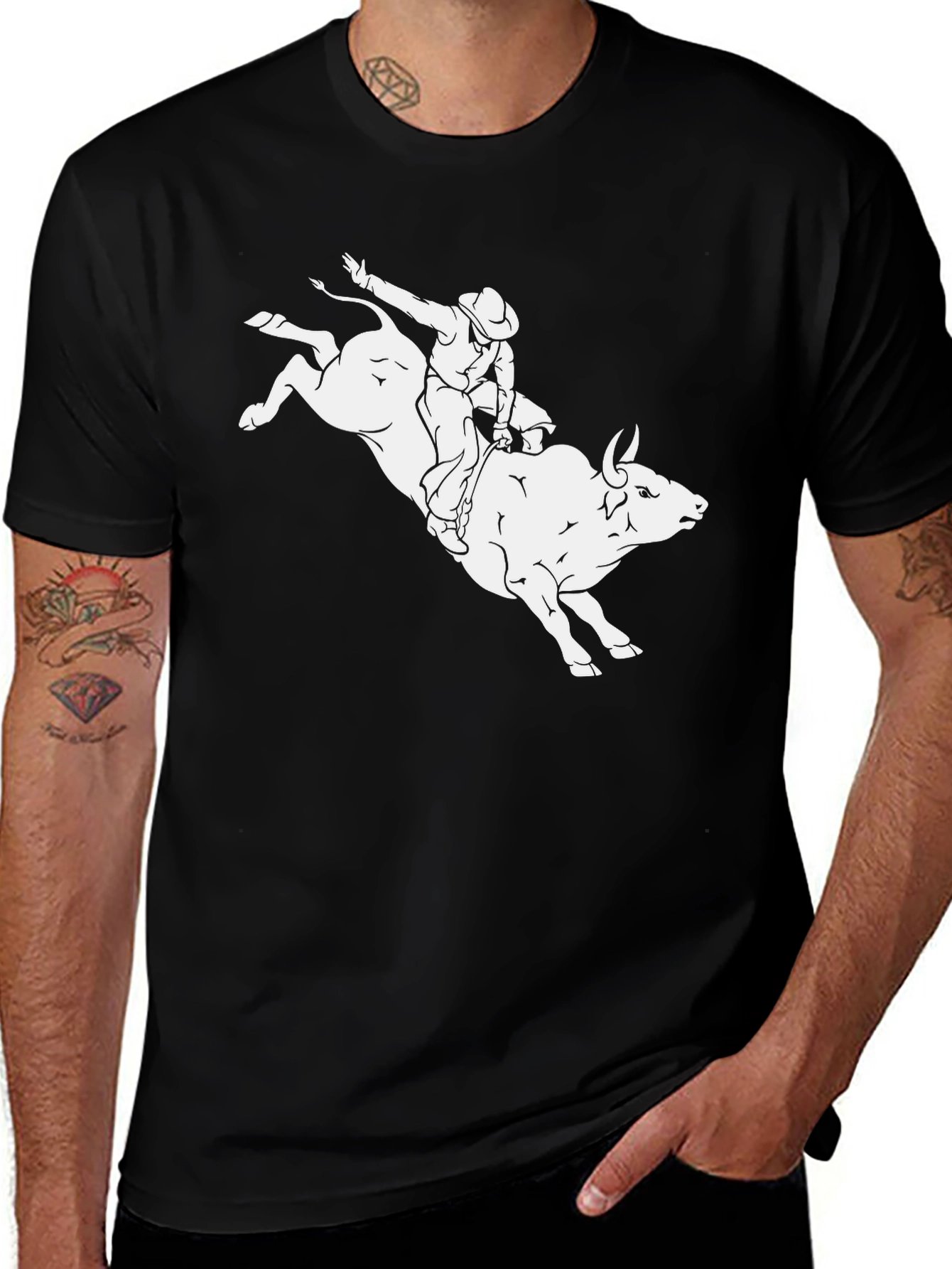 Black Bull Riding T-Shirt - Cowboy Rodeo Graphic Tee
