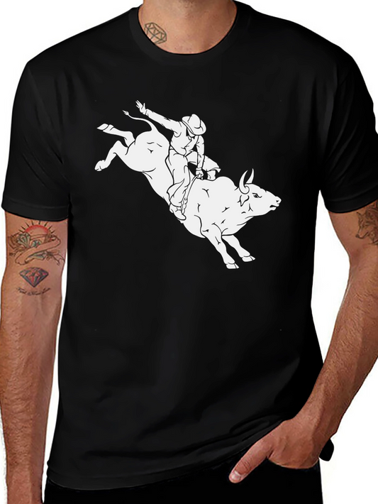 Black Bull Riding T-Shirt - Cowboy Rodeo Graphic Tee