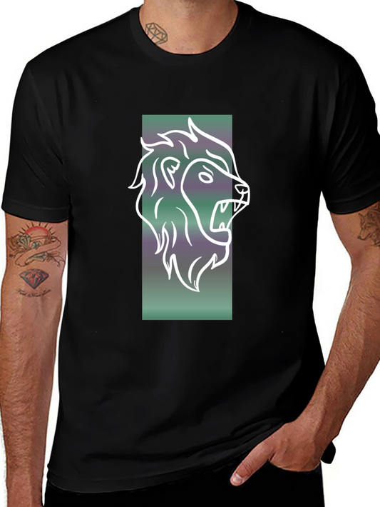 Lion Graphic Tee - Mens Black Cotton T-Shirt
