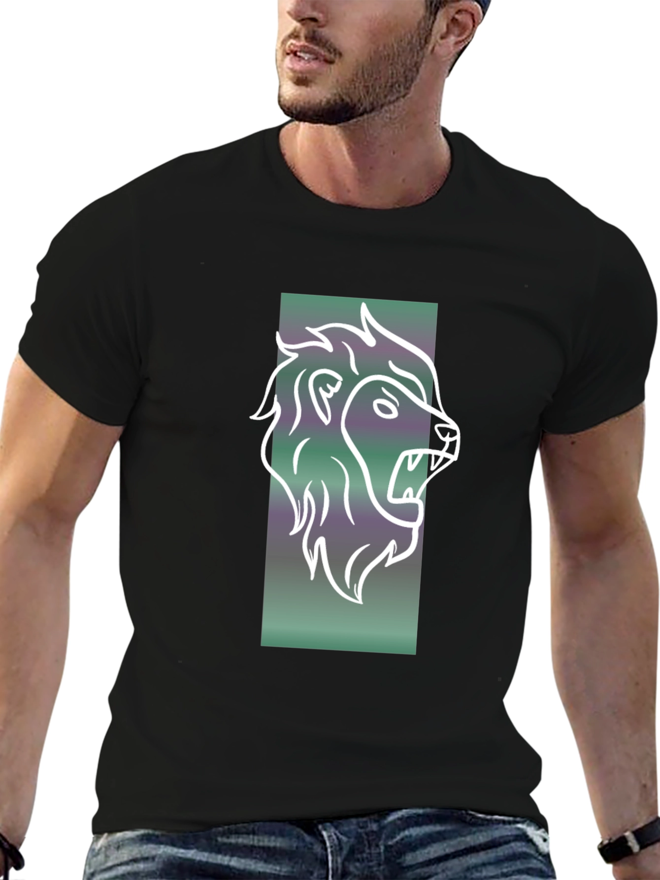 Lion Graphic Tee - Mens Black Cotton T-Shirt