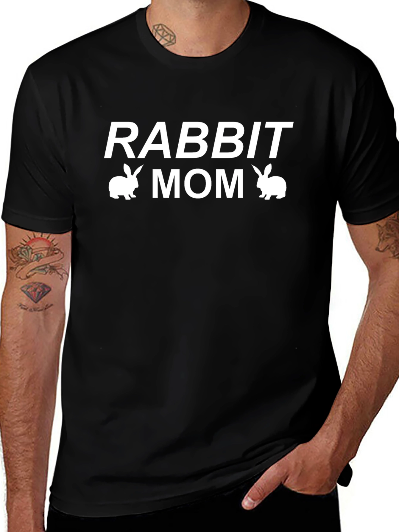Rabbit Mom Graphic T-Shirt - Black Cotton Tee