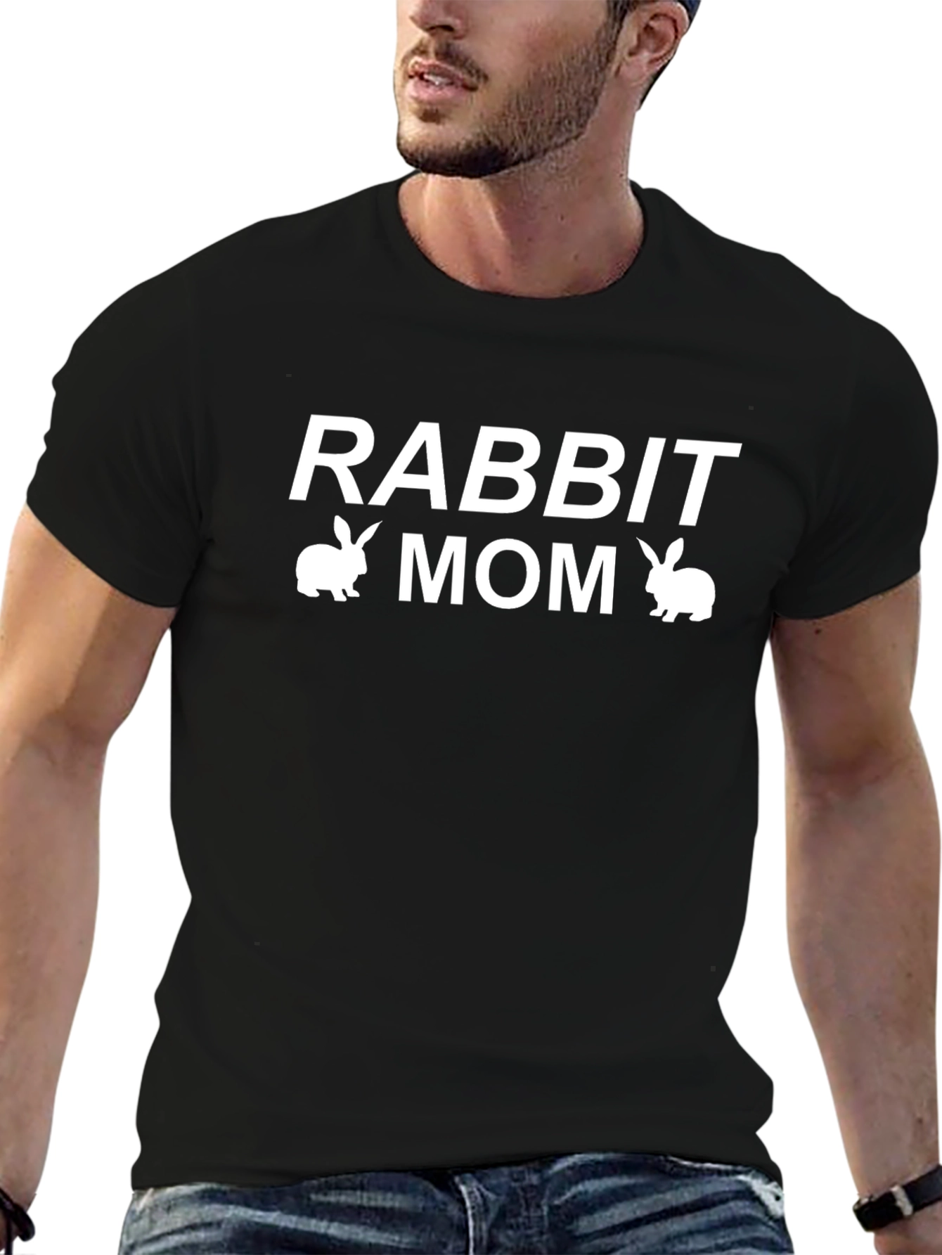Rabbit Mom Graphic T-Shirt - Black Cotton Tee