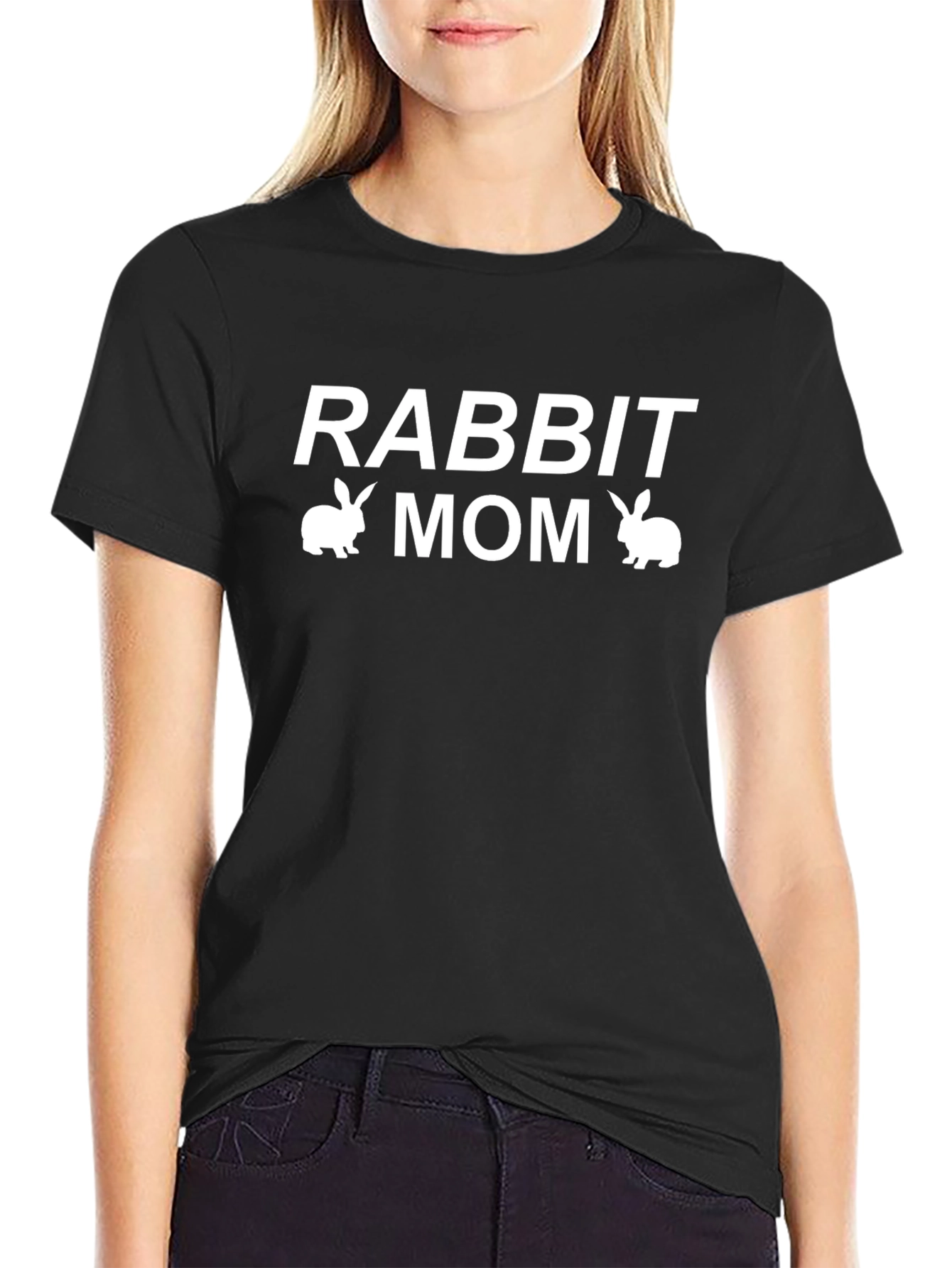 Rabbit Mom Graphic T-Shirt - Black Cotton Tee