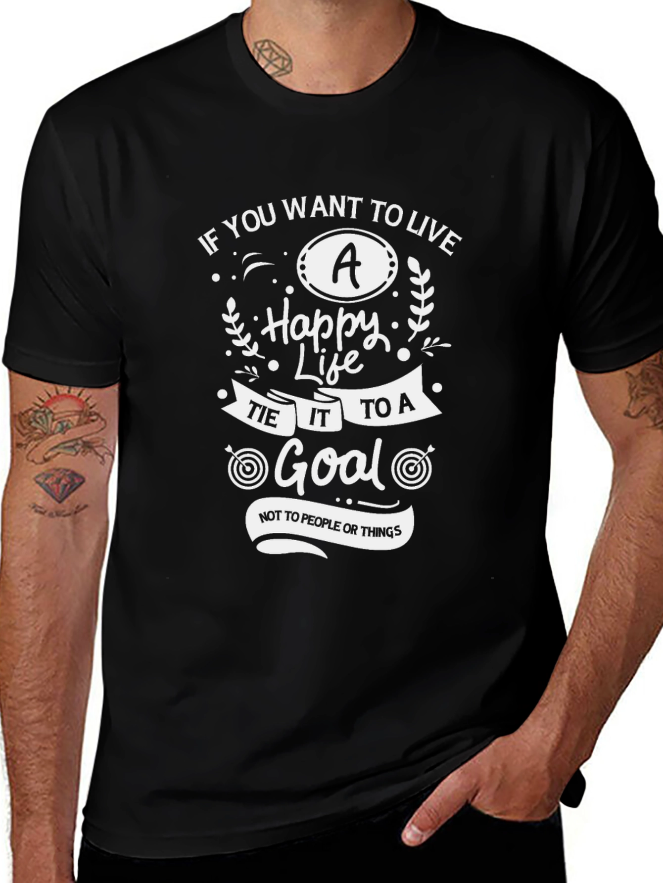 Motivational T-Shirt: Live a Happy Life Set a Goal