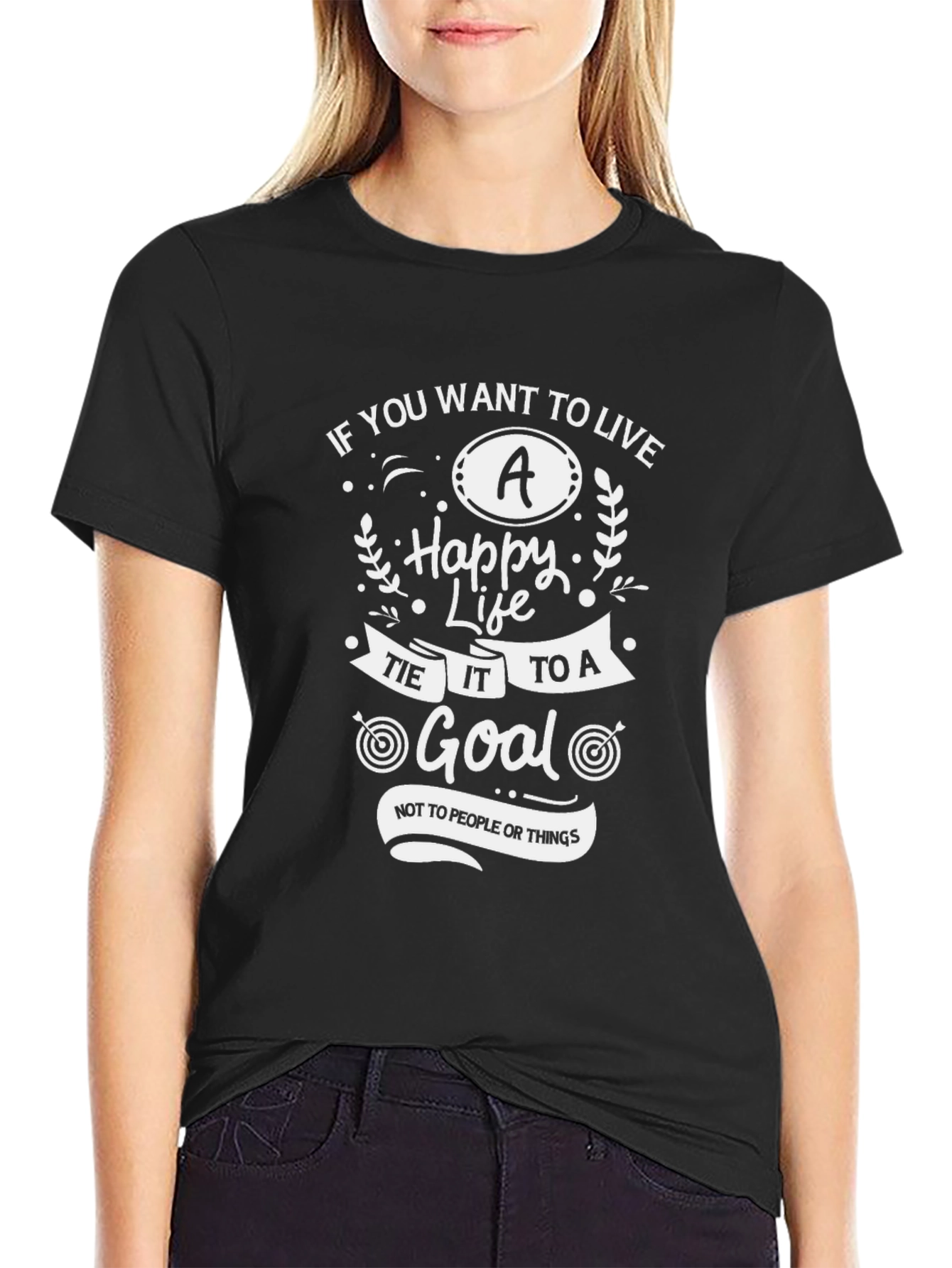 Motivational T-Shirt: Live a Happy Life Set a Goal