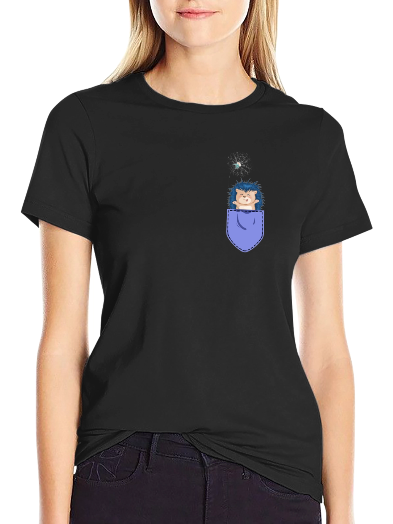 Cute Hedgehog Pocket T-Shirt - Whimsical Graphic Tee
