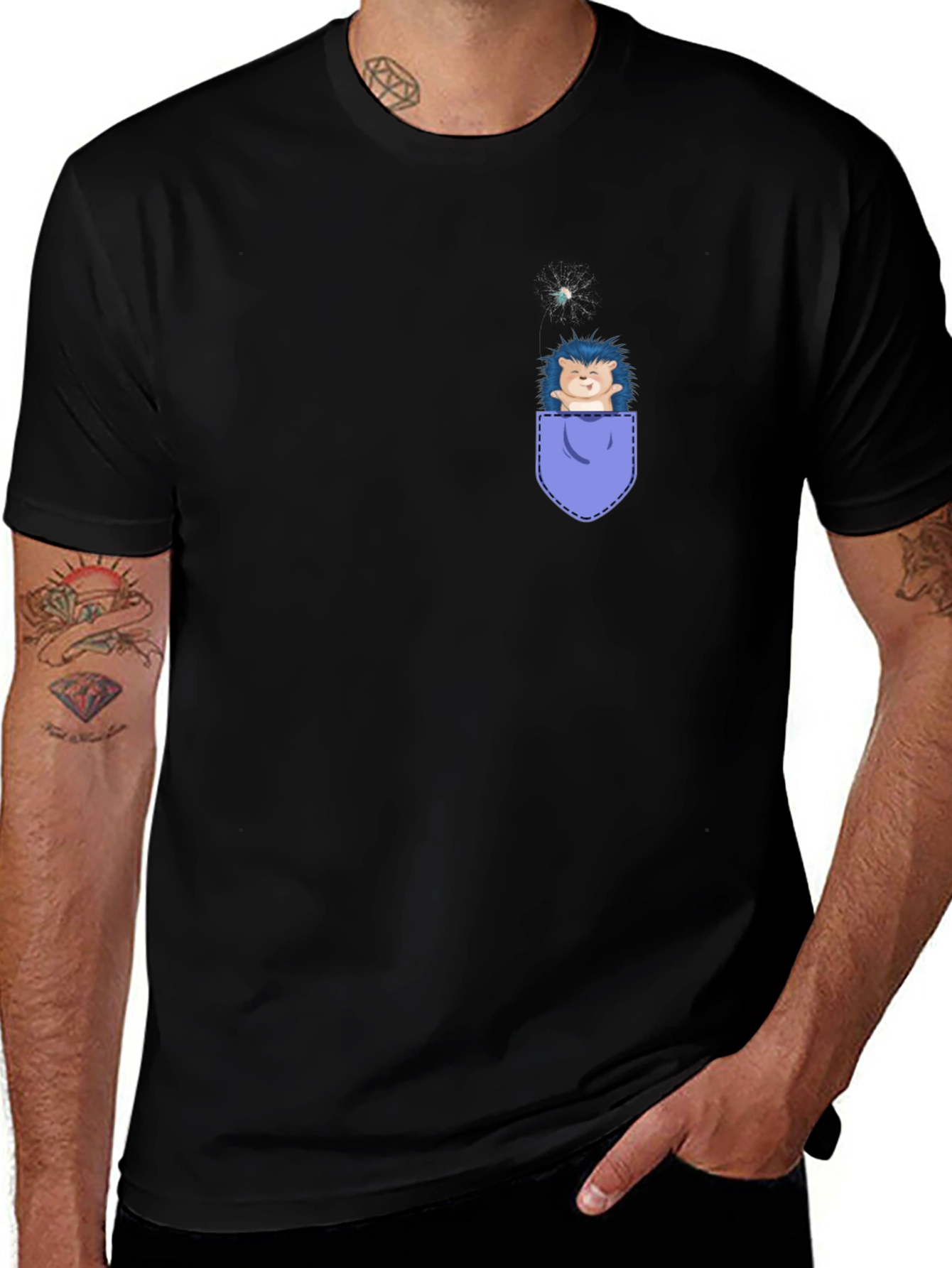 Cute Hedgehog Pocket T-Shirt - Whimsical Graphic Tee