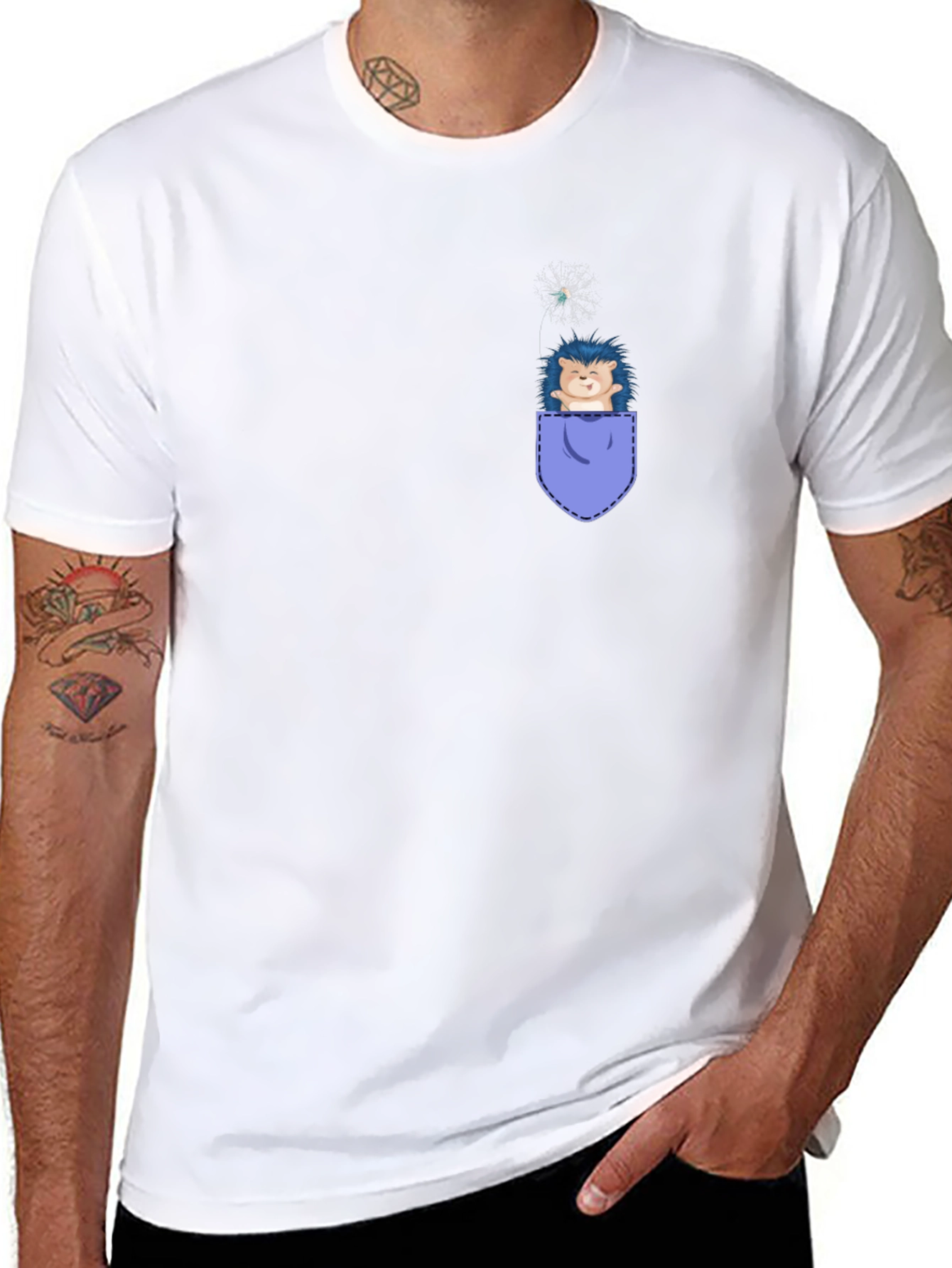 Cute Hedgehog Pocket T-Shirt - Whimsical Graphic Tee
