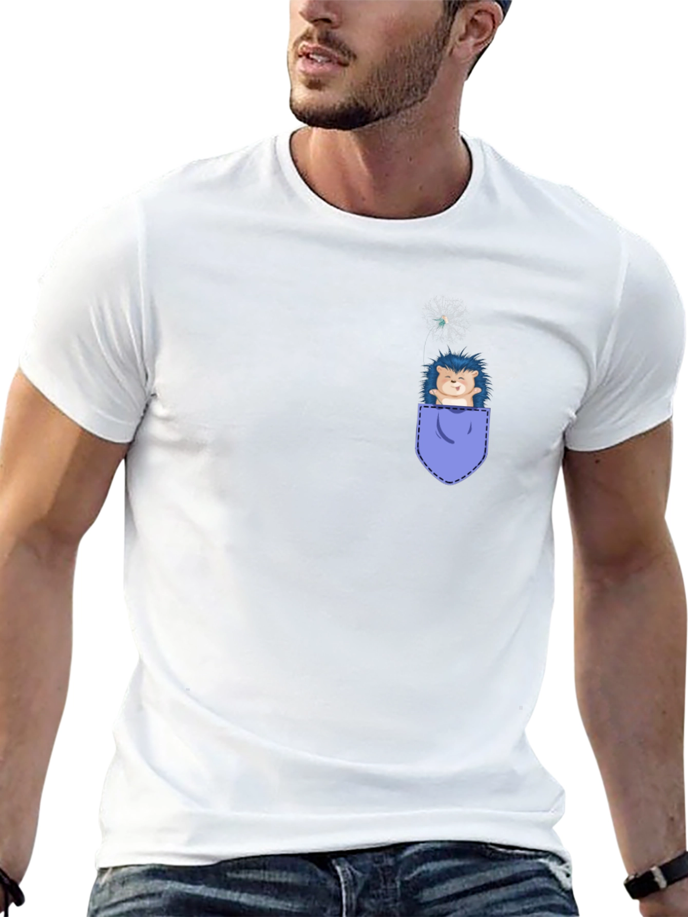 Cute Hedgehog Pocket T-Shirt - Whimsical Graphic Tee