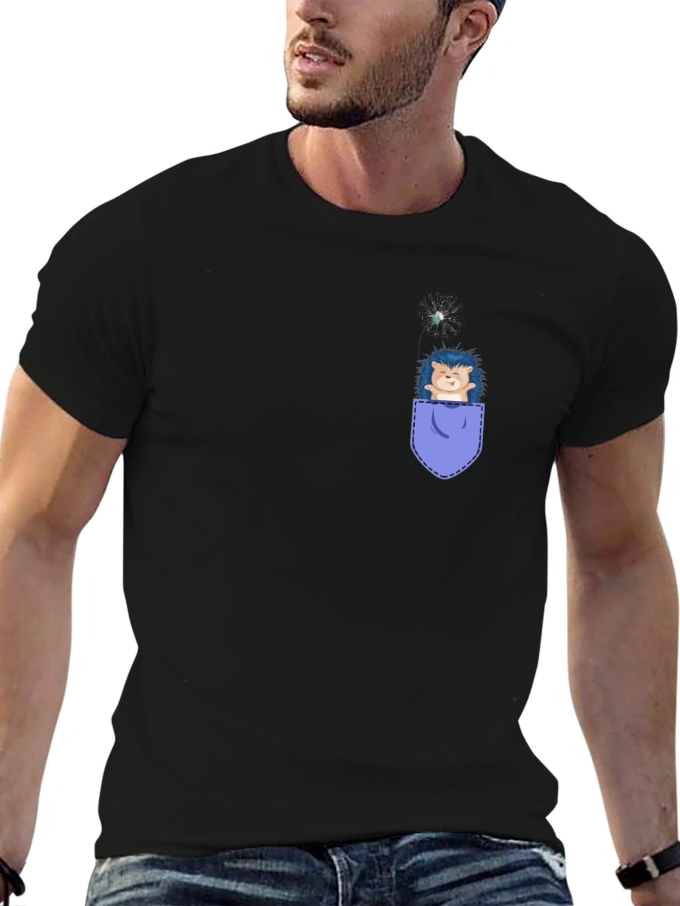 Cute Hedgehog Pocket T-Shirt - Whimsical Graphic Tee