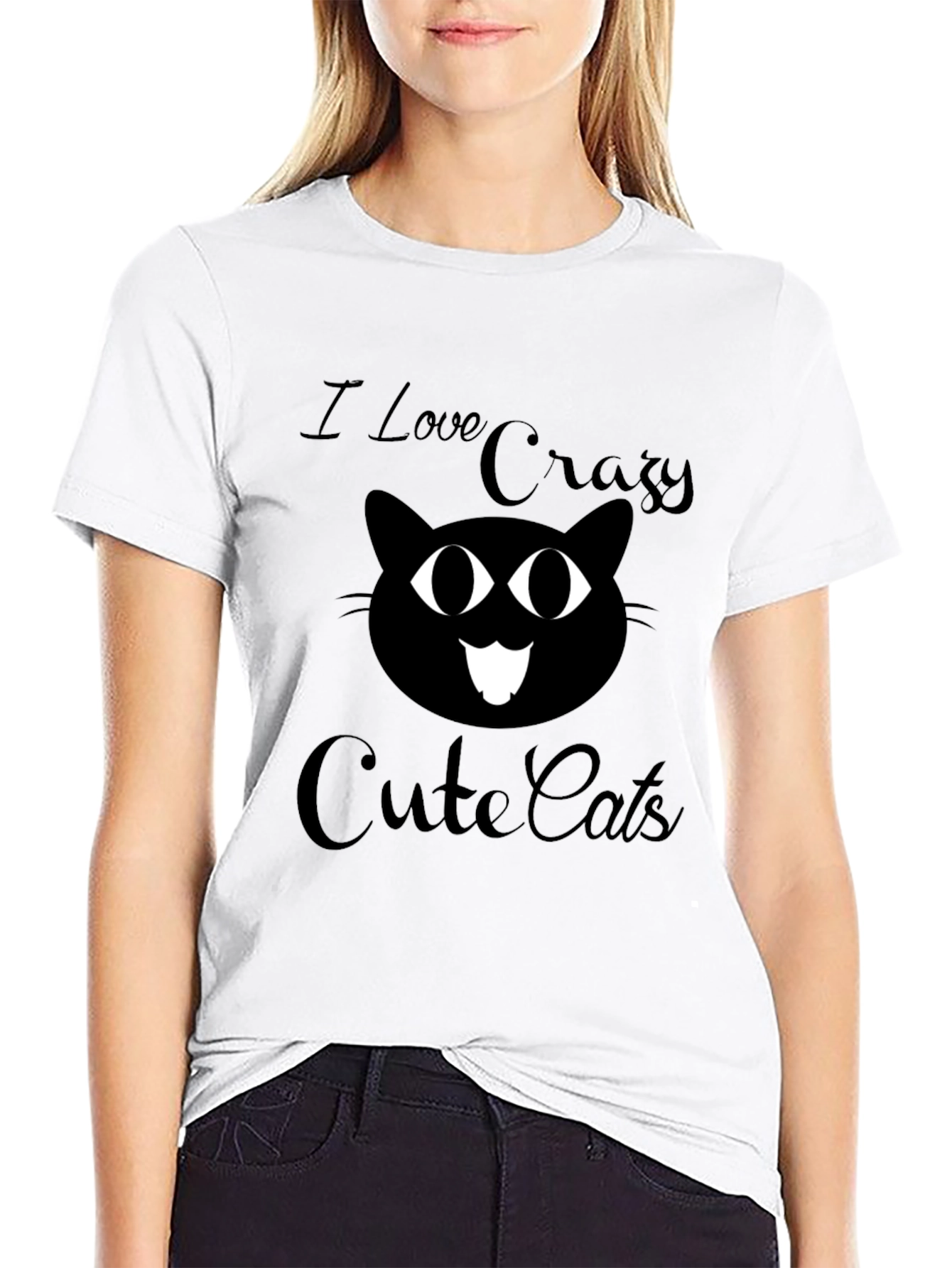 Crazy Cute Cats Graphic Tee - Black Cotton T-Shirt