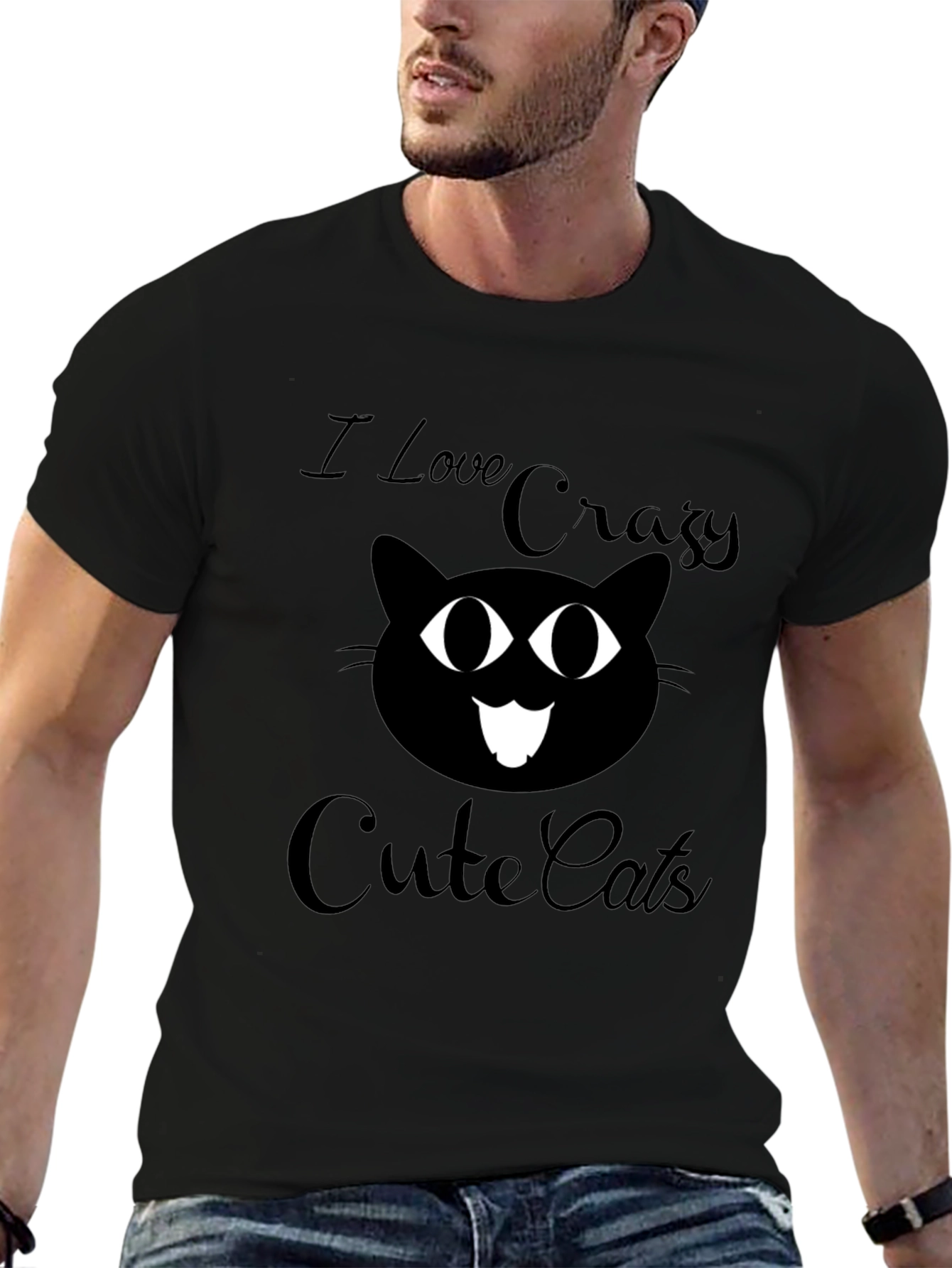 Crazy Cute Cats Graphic Tee - Black Cotton T-Shirt