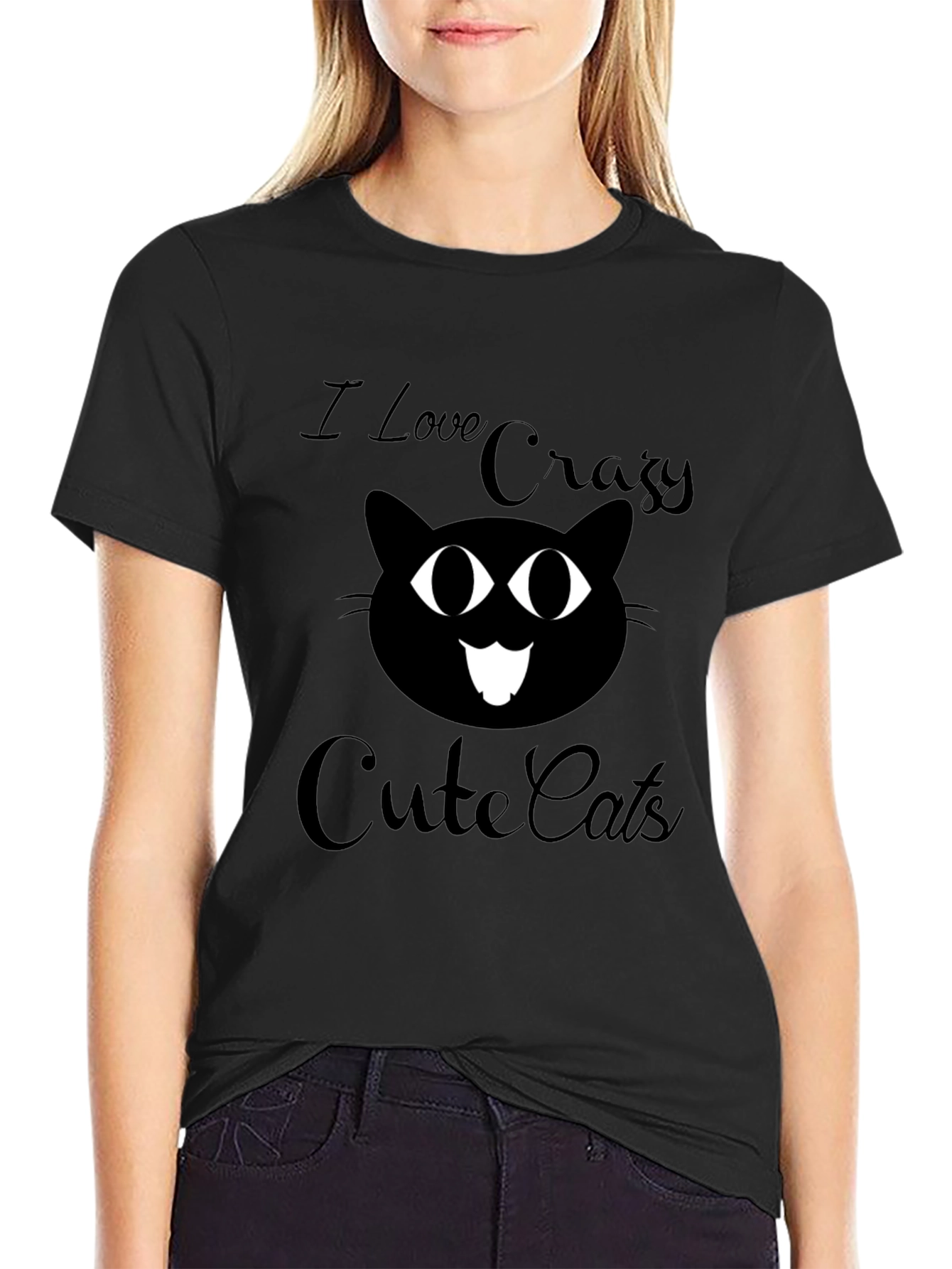 Crazy Cute Cats Graphic Tee - Black Cotton T-Shirt