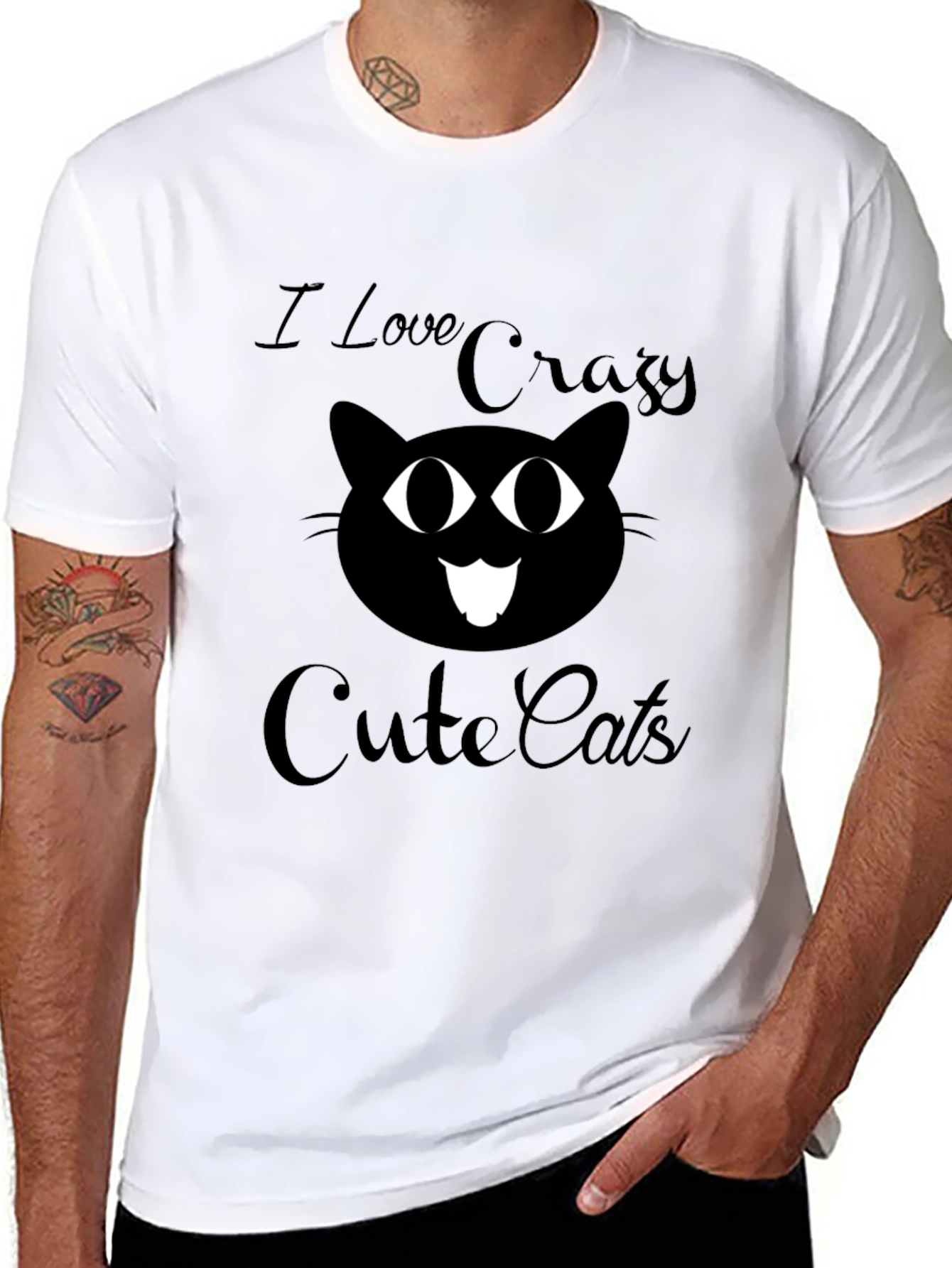 Crazy Cute Cats Graphic Tee - Black Cotton T-Shirt