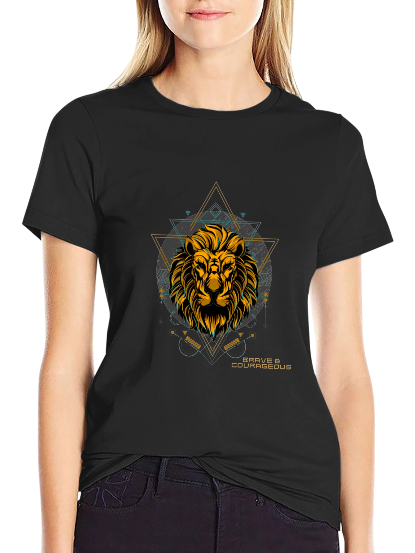 Mens Black Lion Graphic T-Shirt - Brave & Courageous