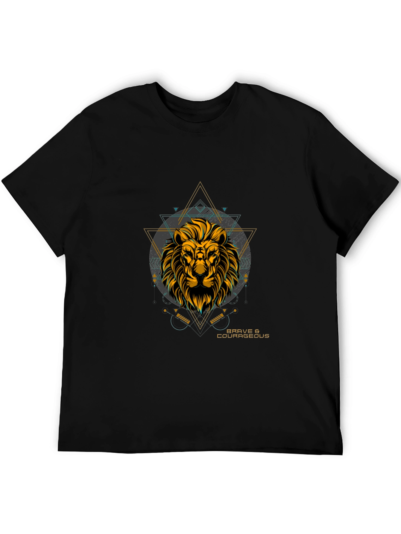 Mens Black Lion Graphic T-Shirt - Brave & Courageous