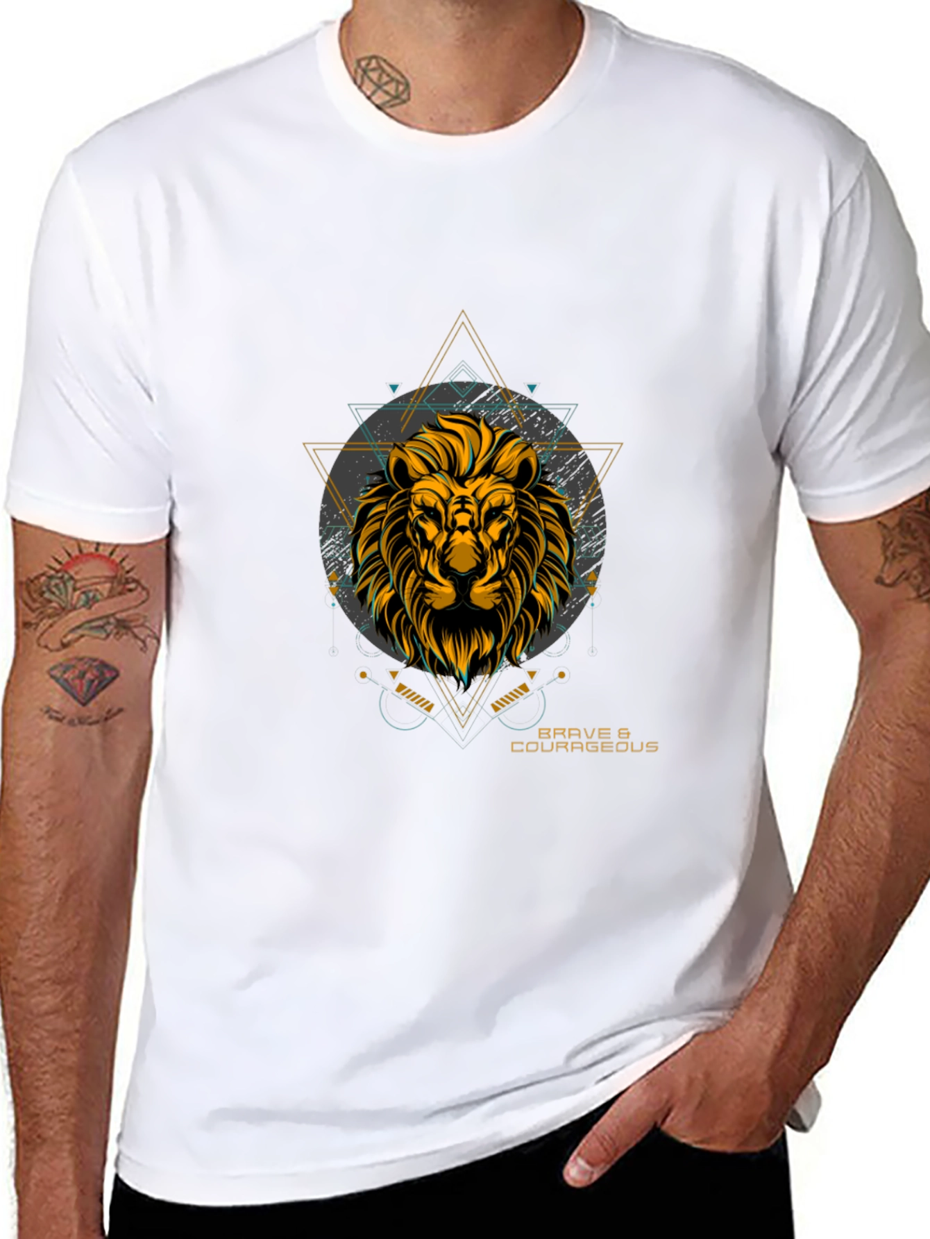 Mens Black Lion Graphic T-Shirt - Brave & Courageous