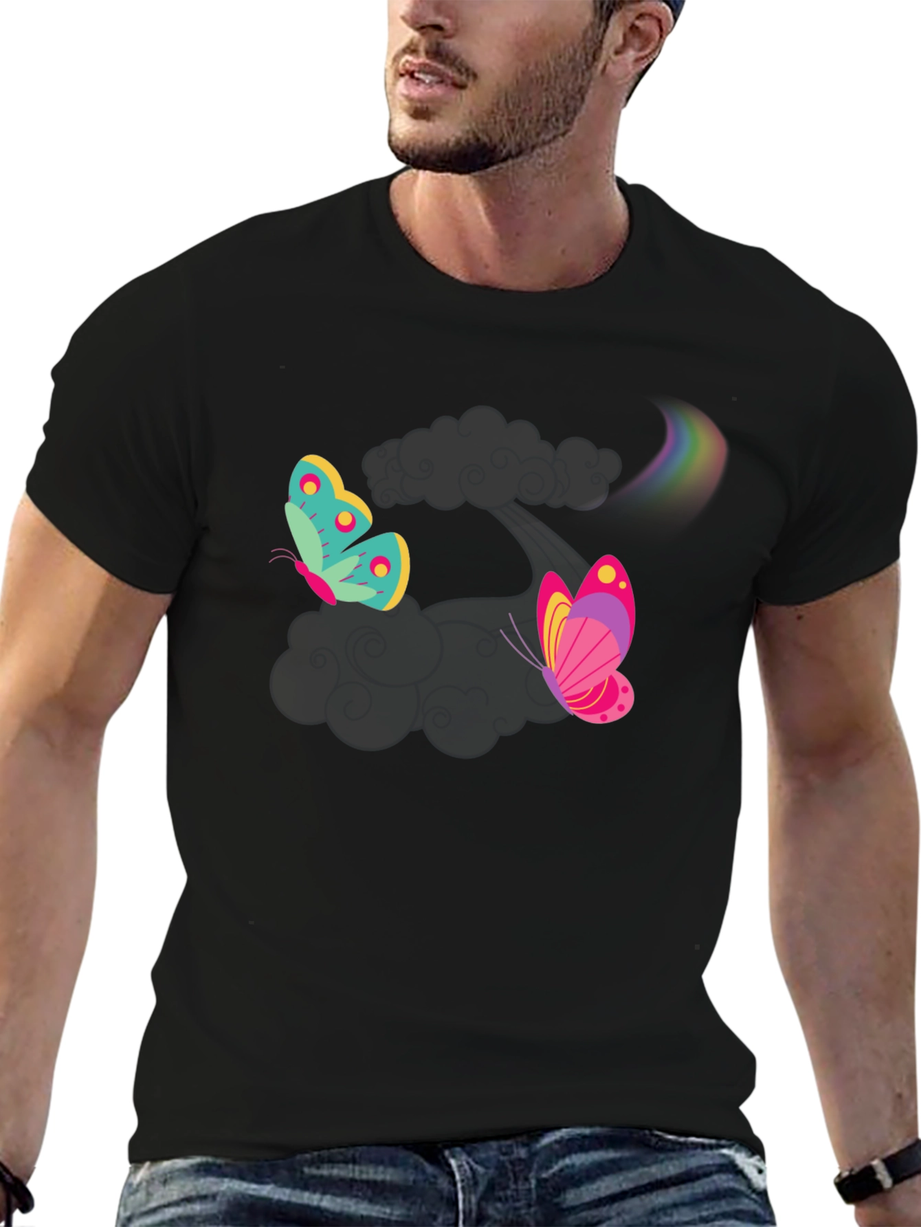 Butterfly Rainbow Black T-Shirt