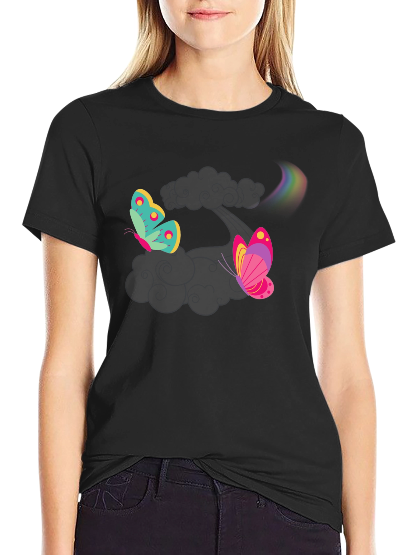 Butterfly Rainbow Black T-Shirt