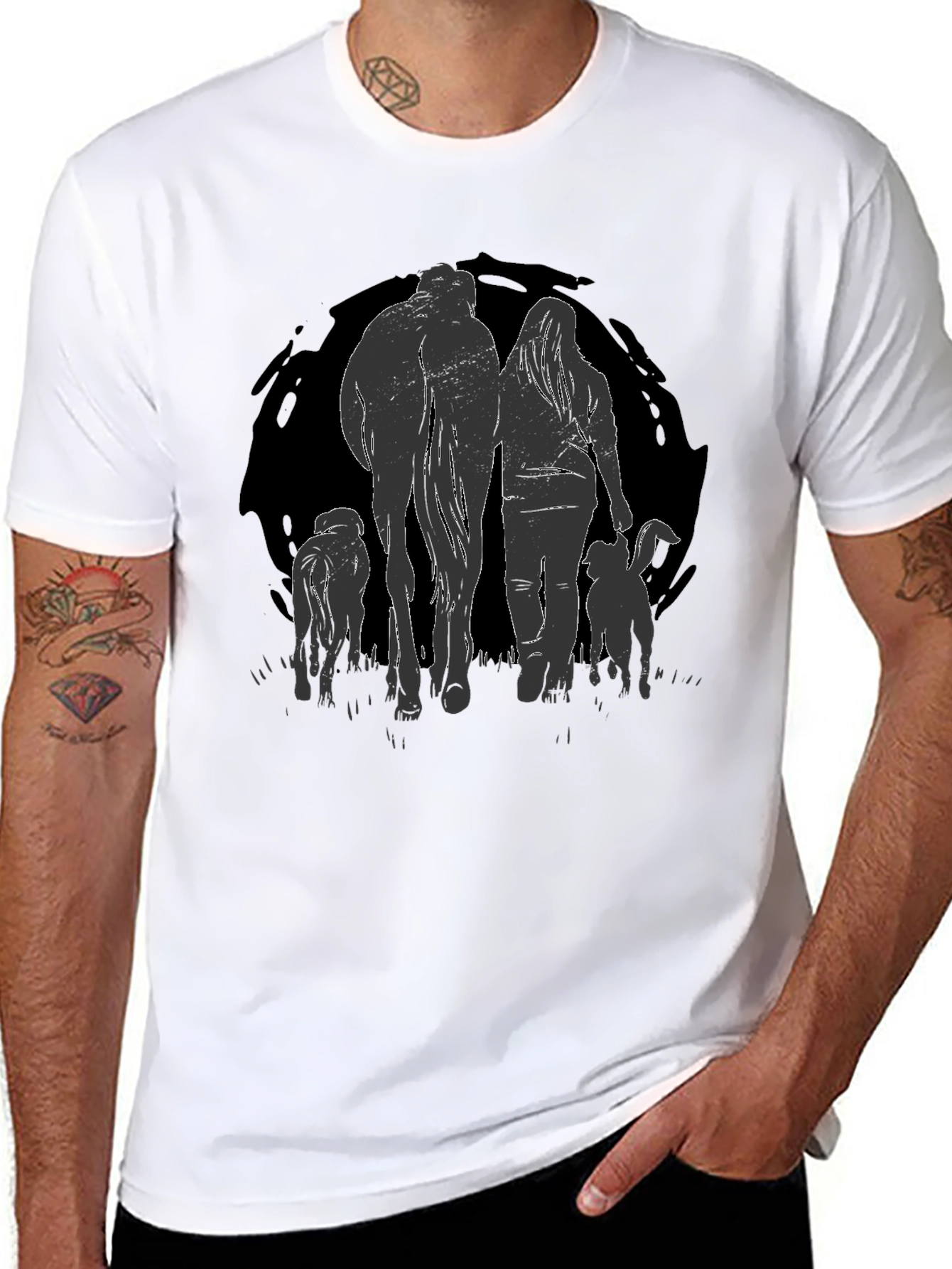Walking Pets Graphic Tee - Black