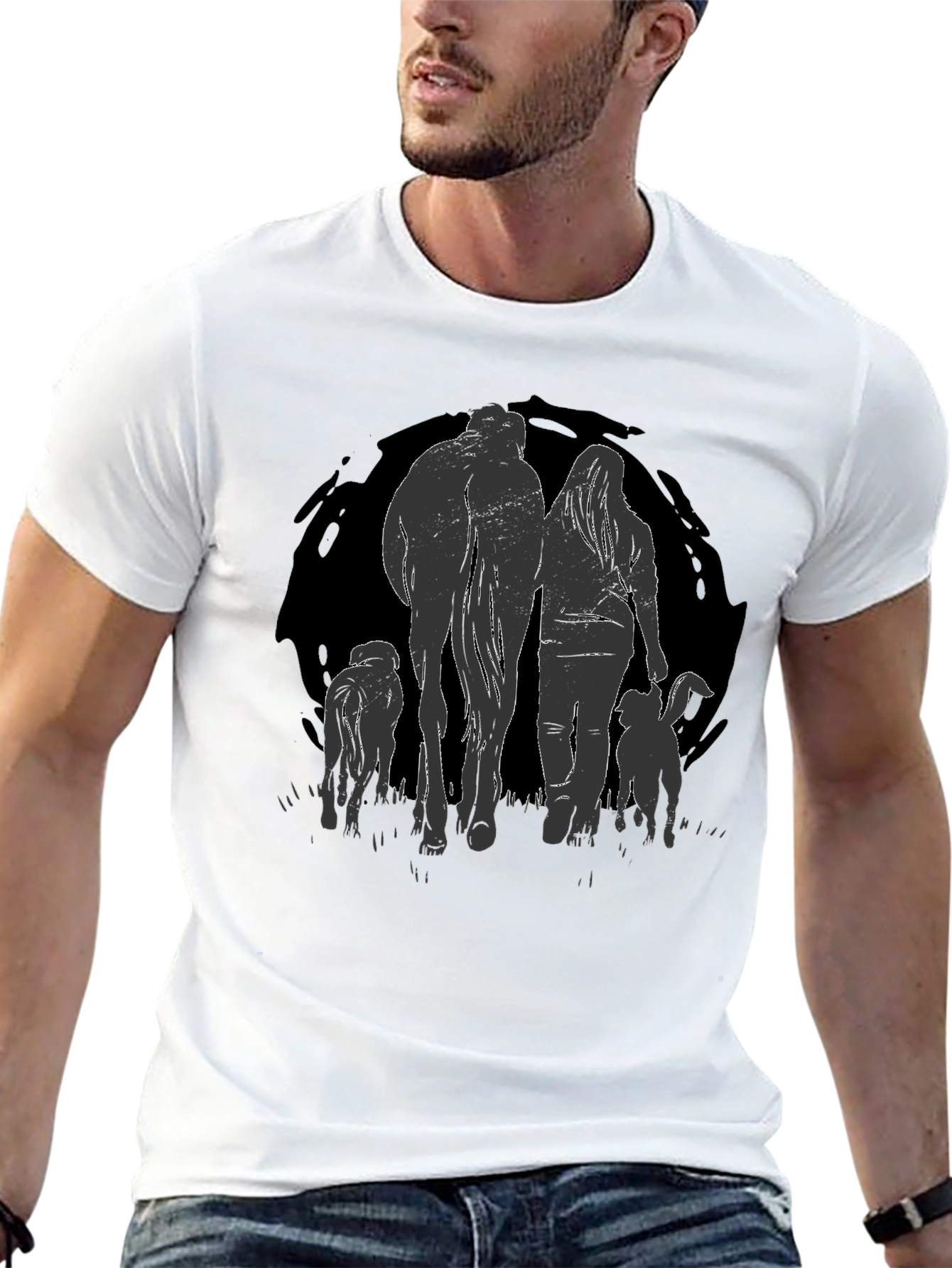 Walking Pets Graphic Tee - Black