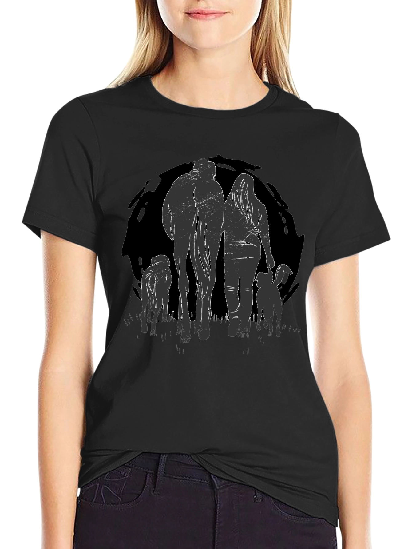 Walking Pets Graphic Tee - Black