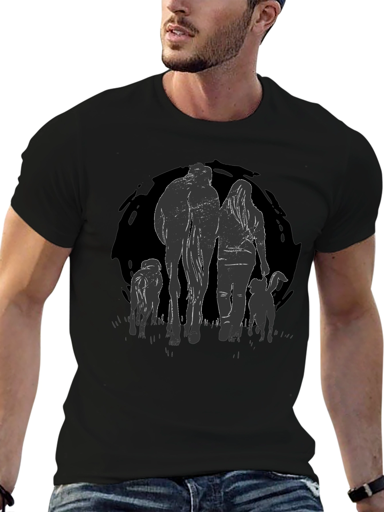 Walking Pets Graphic Tee - Black