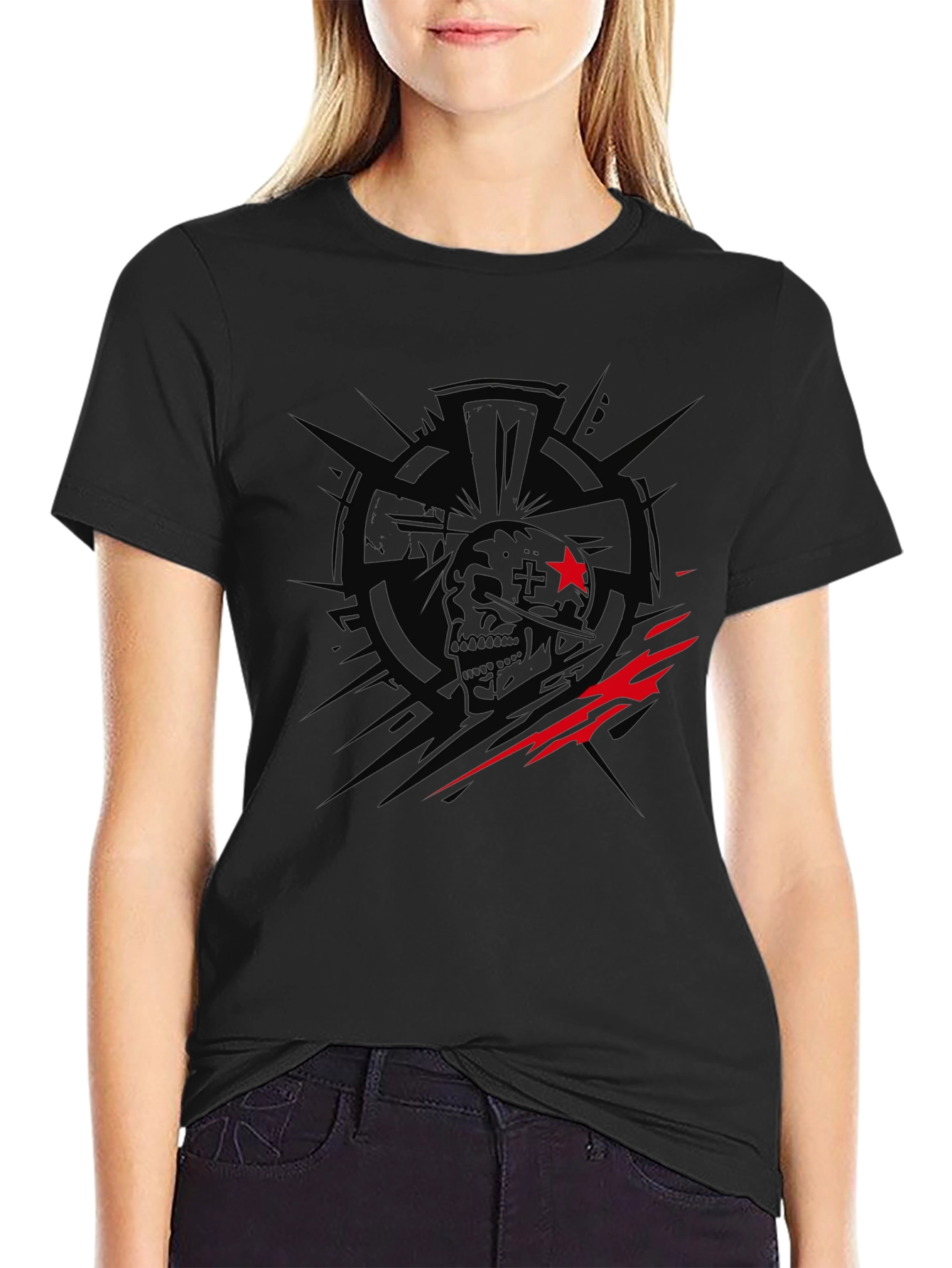 Edgy Skull Graphic Print Black T-Shirt